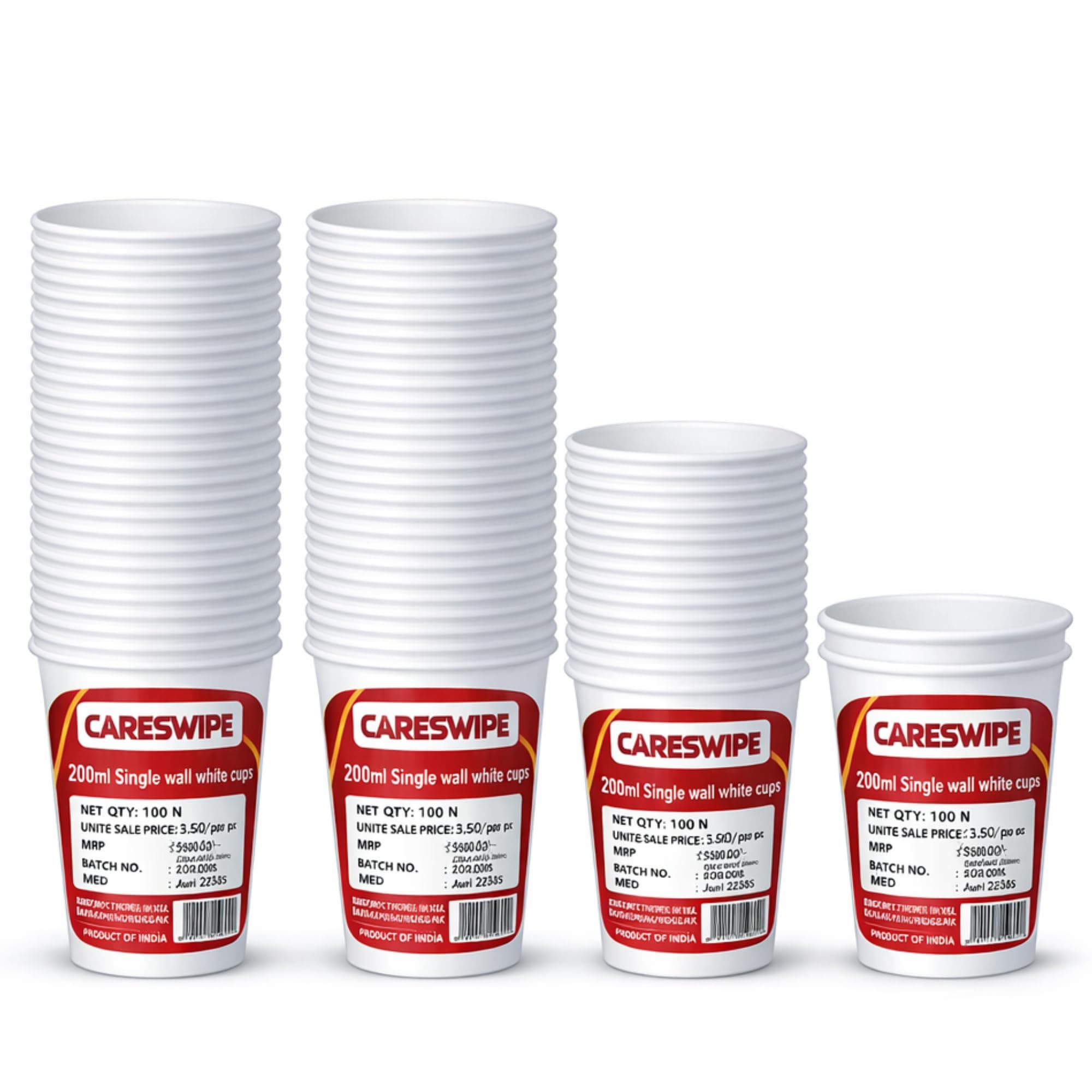 Careswipe Paper Cups 100 Pcs, Disposable Cups, 200 ML Hot & Cold Beverage Tea, Cofee, Water Cups for Parties, Events, Offices, and Homes, White