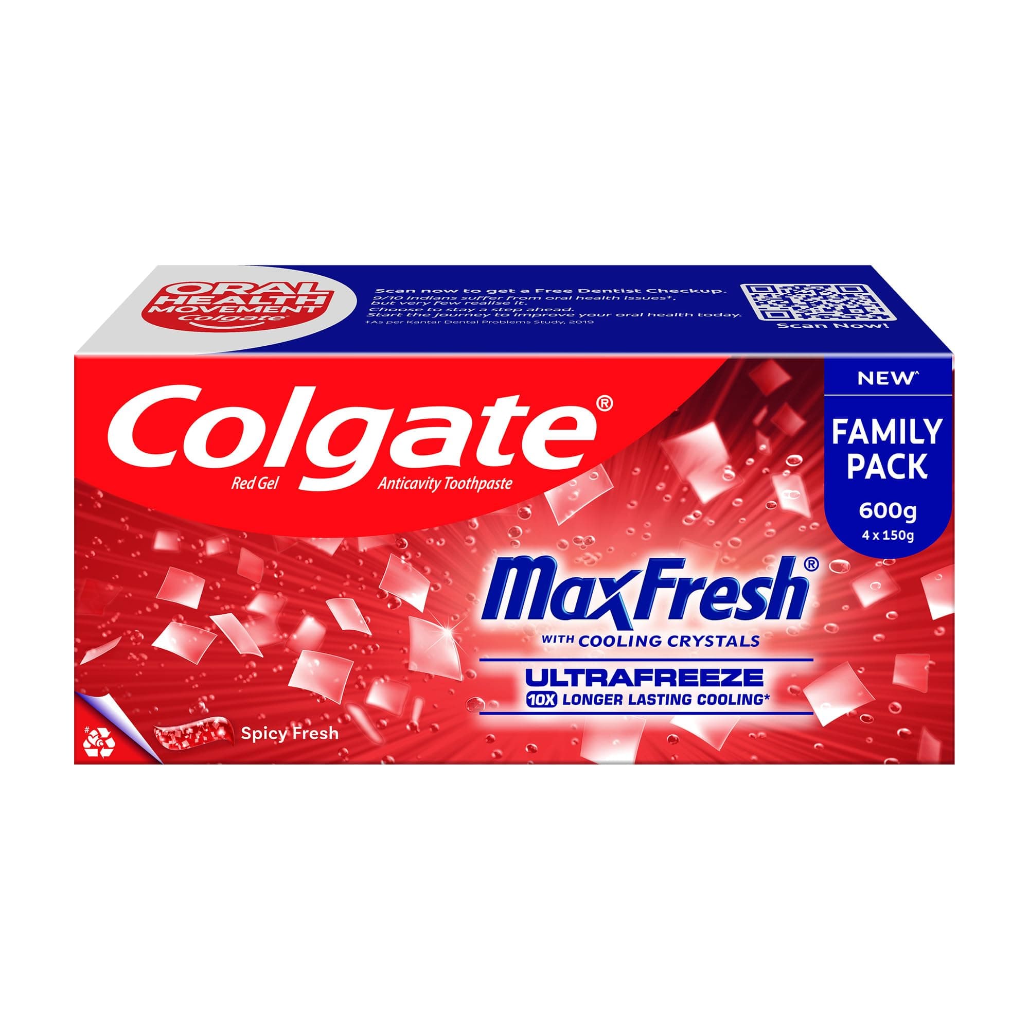 Colgate MaxFresh Toothpaste, Spicy Fresh Red Gel paste with Menthol for Super Fresh Breath, 600gm, Saver Pack