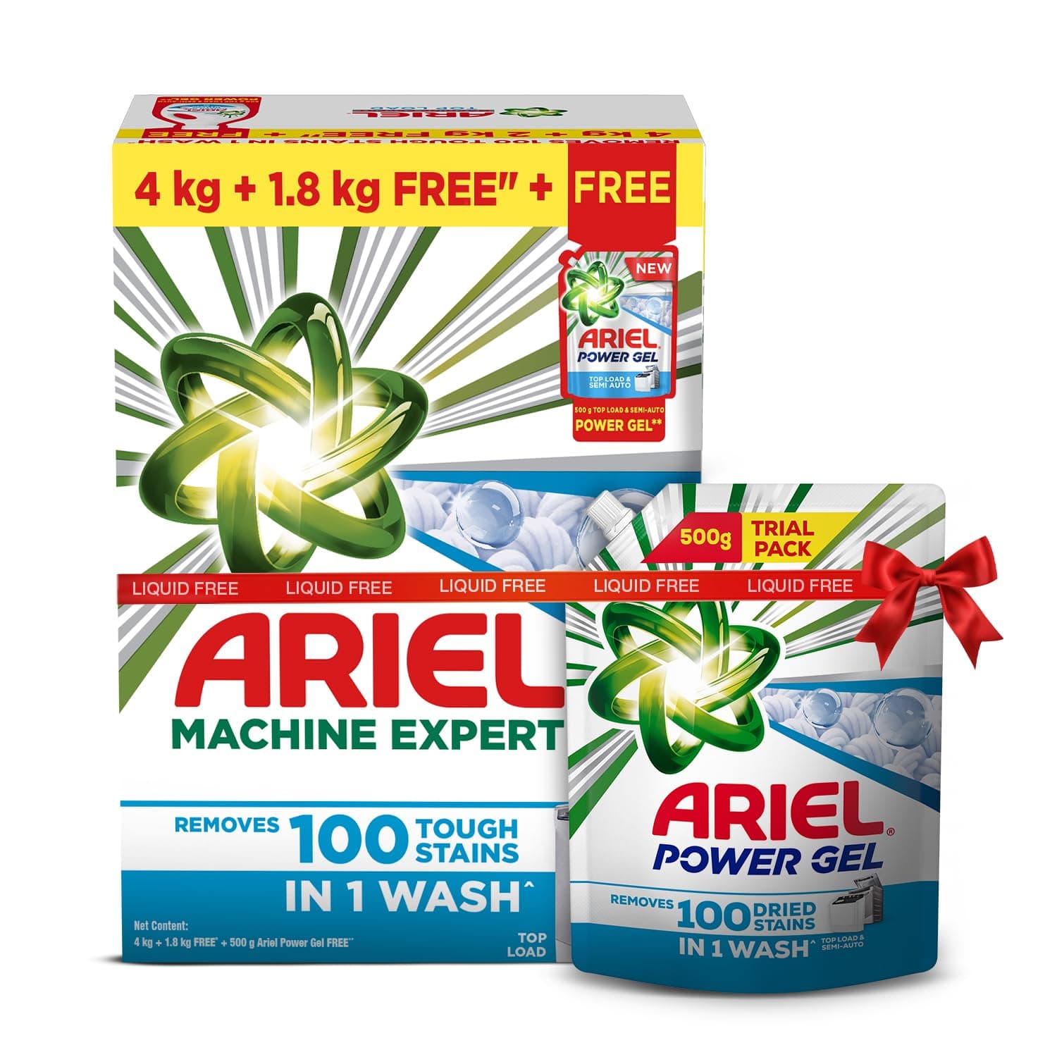 Ariel Matic Machine Expert Detergent Powder Top Load - 4Kg + 1.8 Kg + 500g Liquid free | Removes 100 Tough Stains in 1 wash | Specially Designed for Washing Machines | Fresh Fragrance