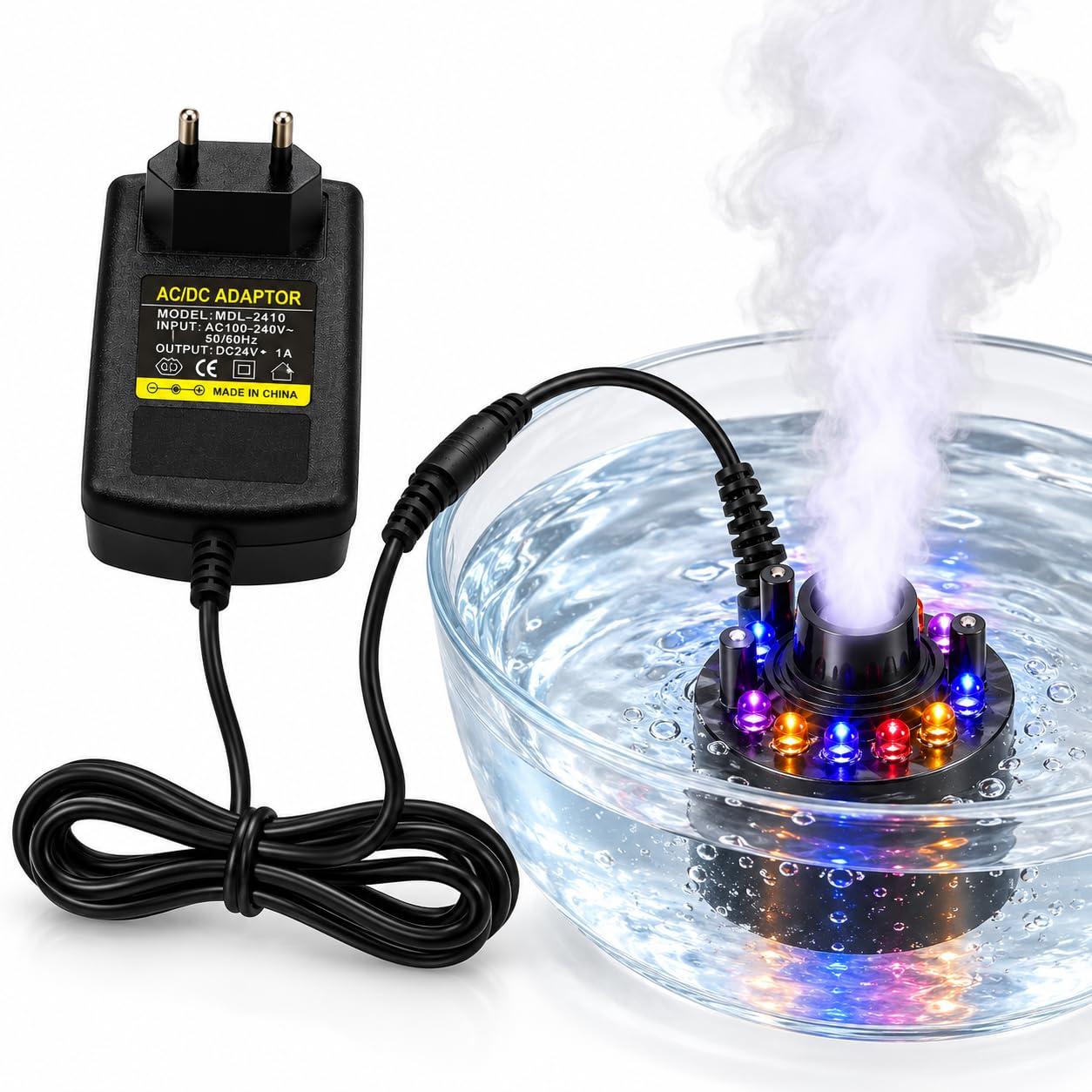 KaarBuddy 24V Ultrasonic Mist Maker Fogger with Adapter | 12 LED Color Changing Fog Machine | Water Fountain Mist Maker, Air Humidifier, Aquarium Fogger, Incubator Humidity Controller