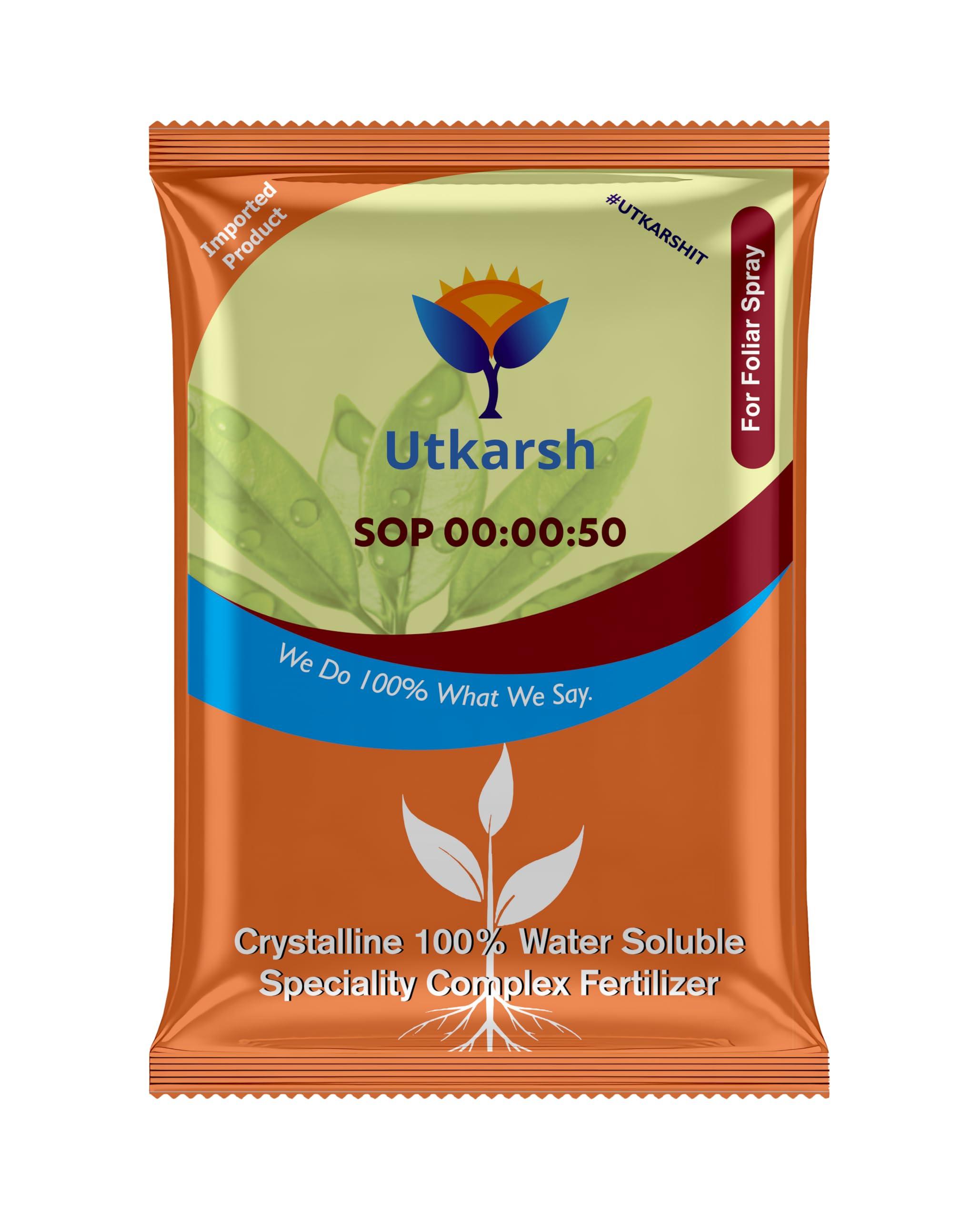 Utkarsh SOP 00 00 50 - Potassium Sulphate for Plants Growth - 900 gm, NPK Fertilizers for Better Fruit Size, Taste & Color, Water Soluble Growth Booster for Organic Gardening & High Yields, Pack of 1