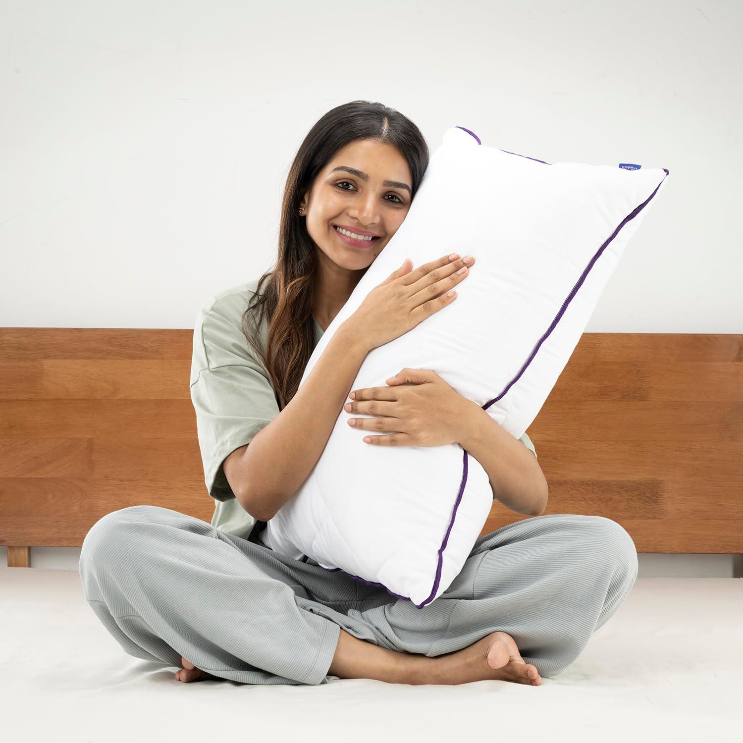 Wakefit Quilted Sleeping Pillow | Set of 4 | Standard Size 27x16 Inch | Soft Microfibre Filling | Breathable & Hypoallergenic Quilted Fabric Cover | Comfortable Neck Support | 6 Month Warranty | White