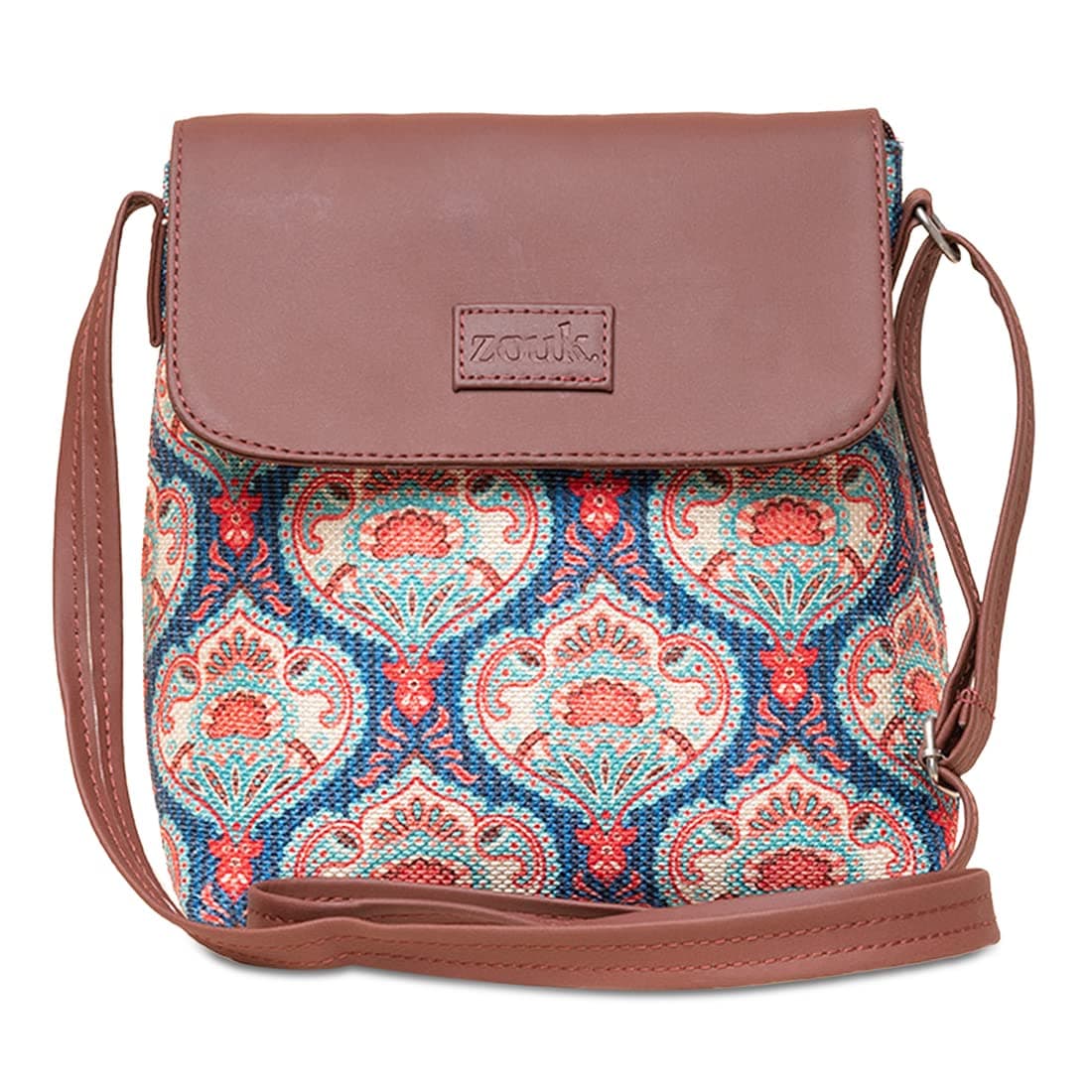 ZOUK Flap Sling Bag | Crossbody Bags for Women | Women's Handbags | Stylish | Vegan Leather Evening Bag | Travel & Office Use | Purse and Wallet | Kovil Blue Print