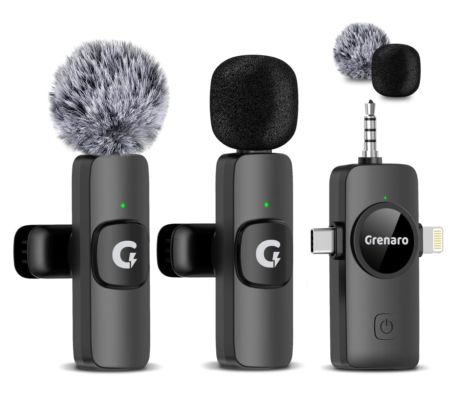 GRENARO Wireless Mic for Youtubers, S11 3 in 1 Wireless Microphone for iPhone/Android/DSLR Camera/USB-C Plug/iPad, Noise Cancellation Mic for Youtubers, Video Recording, 50M Range (Dual Channel)