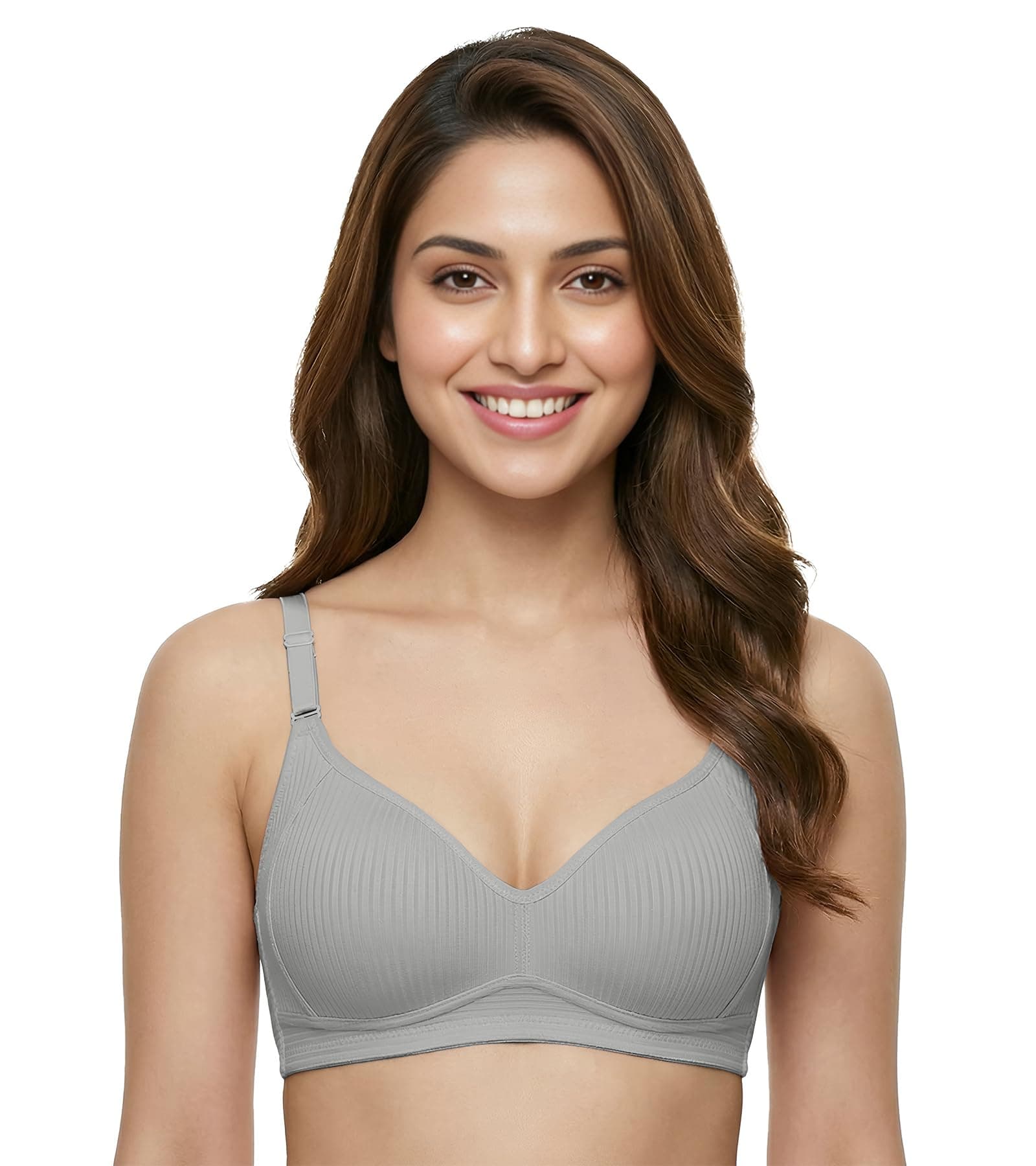 DClub Womens Cotton Lightly Padded Everyday Bra, Wire Free, Comfortable with Seamed Cups,Adjustable Strap for Everyday Bra (in, Alpha, L, Regular, Grey)