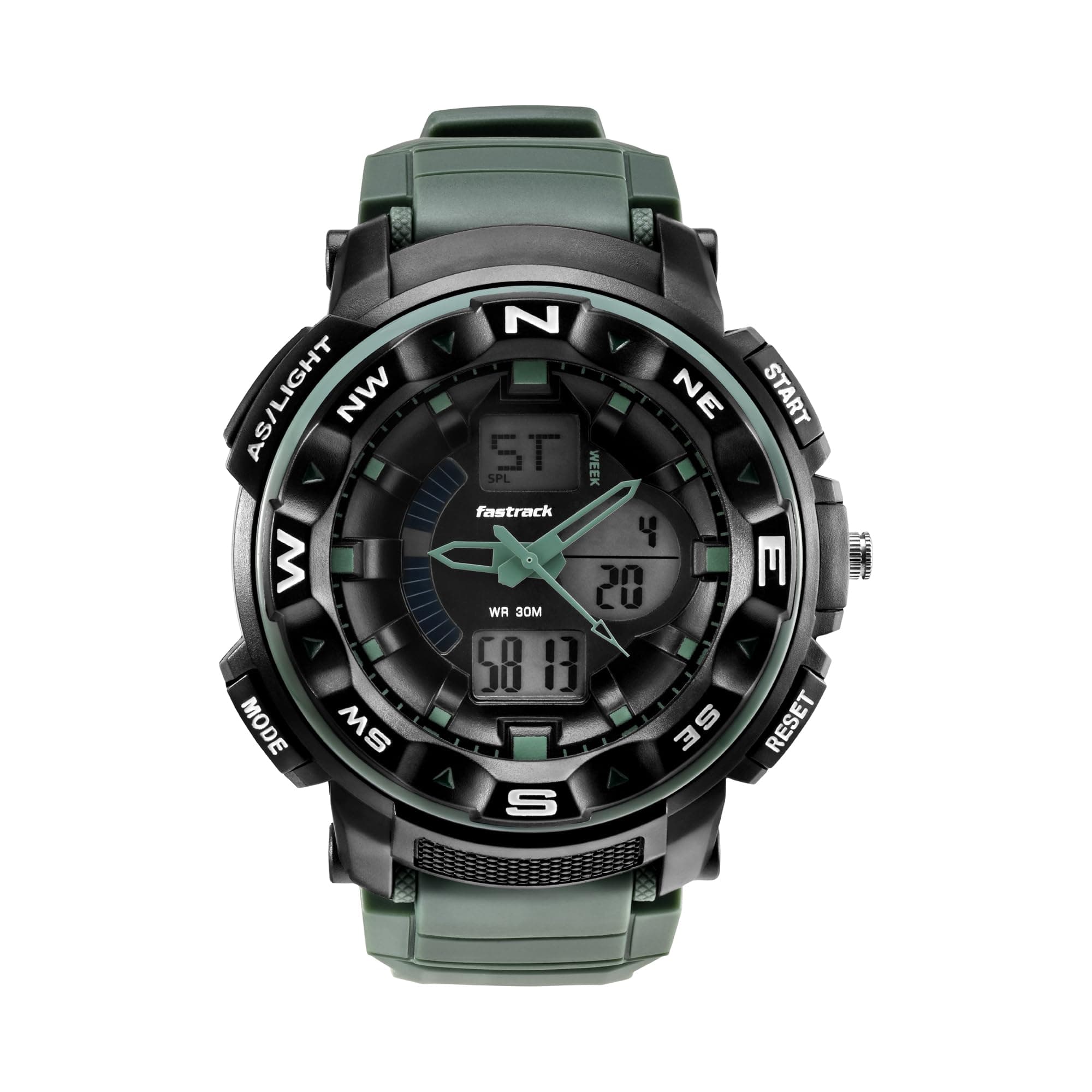 Fastrack Quartz Analog Digital Black Dial Green Plastic Strap Unisex Watch - NT38076PP02W