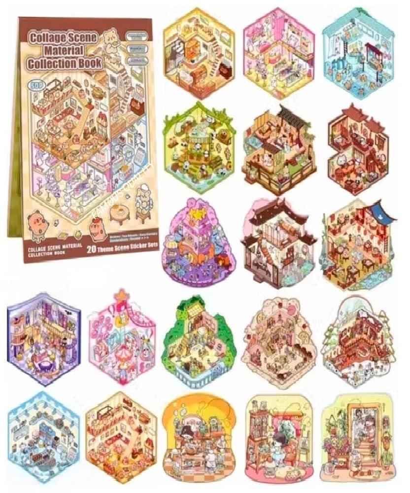 FAMOUS QUALITY 50 Sheet DIY 3D Sticker - Scene Collection Book for Kids, Adults, Cute Make Your Own Shop House Stickers for Gifts, Stickers Therapy, Adult Relief, Stress, Pass The Time, Play Park
