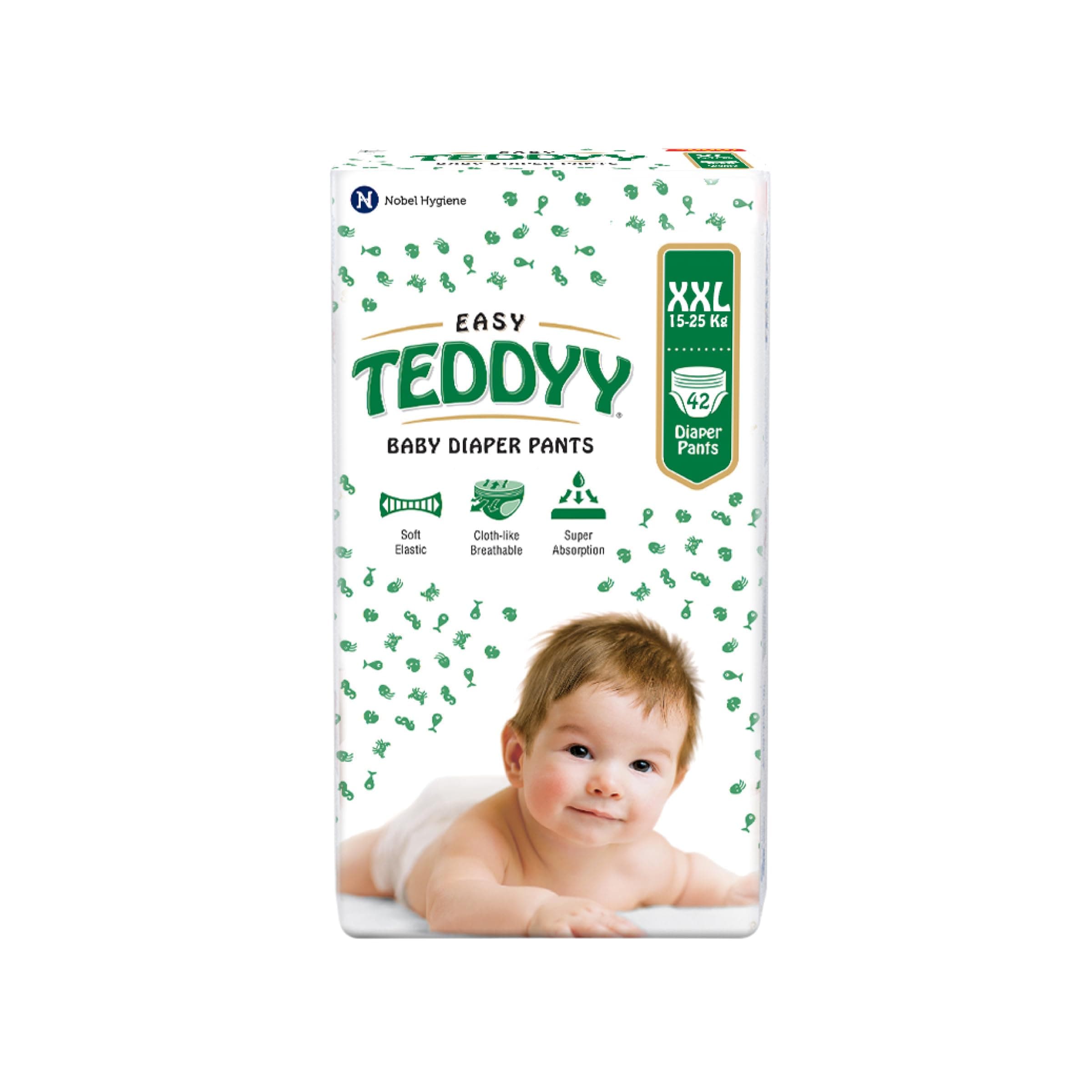 TEDDYY Easy Baby XXL Size Diaper Pant Style | 42 Count (Double Extra Large) | 15-25 kgs (Pack of 1) | Long Protection Hours | Anti-Bacterial | Airy Breathable Fit | Rapid Soaker Channels & Wetness Indicator