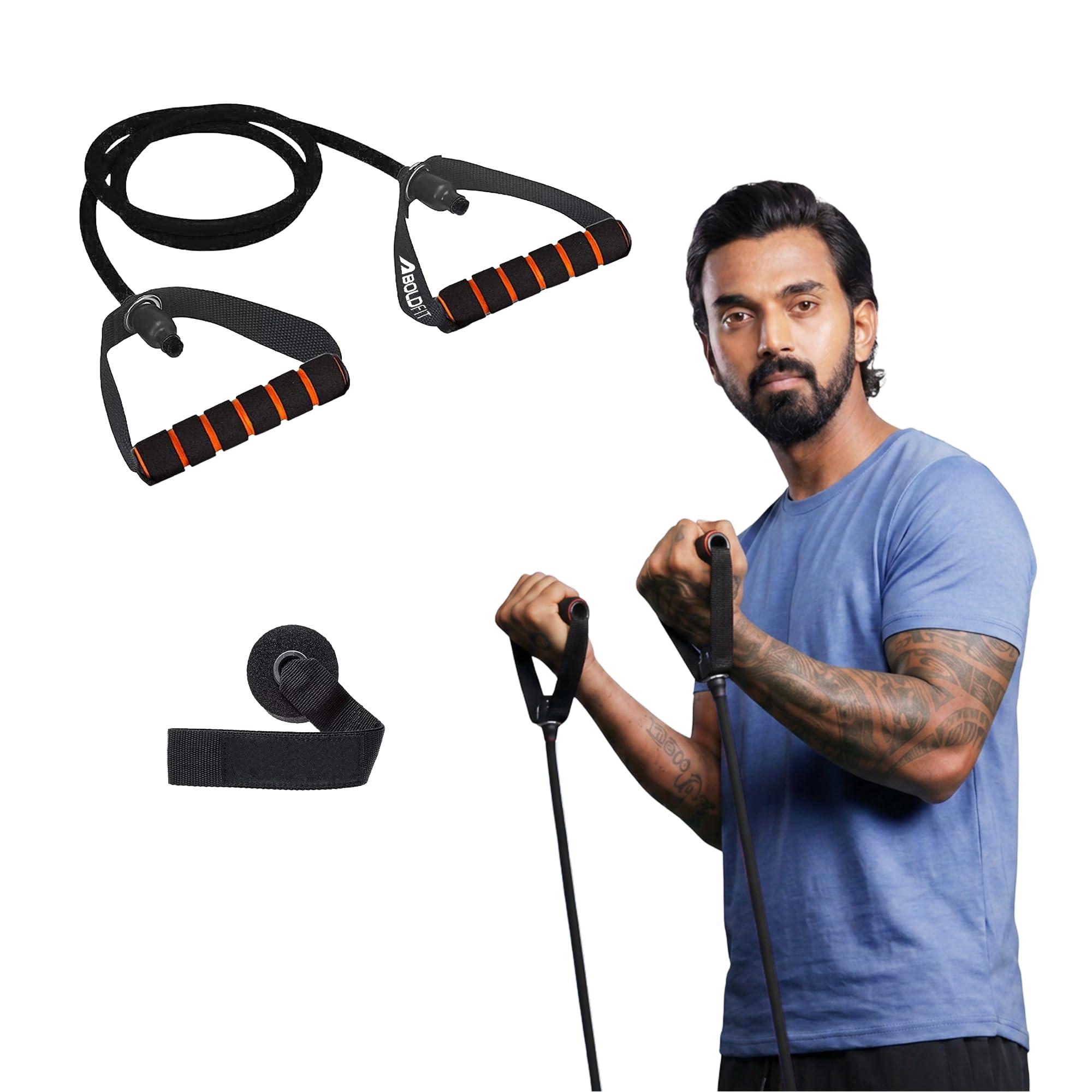 Boldfit Resistance Tube with Foam Handles, Door Anchor for Exercise & Stretching, Suitable in Home & Gym Workout for Men & Women-15kg-Black