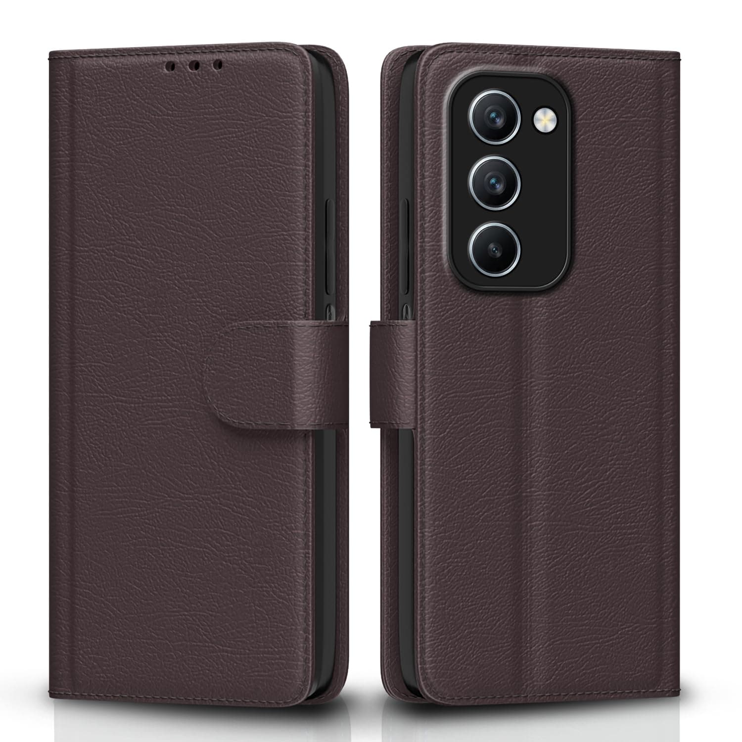 Pikkme Flip Cover for Realme P4 Lite 5G / Realme C83 5G Leather Finish | Inside TPU with Card Pockets | Wallet Stand and Shock Proof | Complete Protection Flip Case (Coffee)