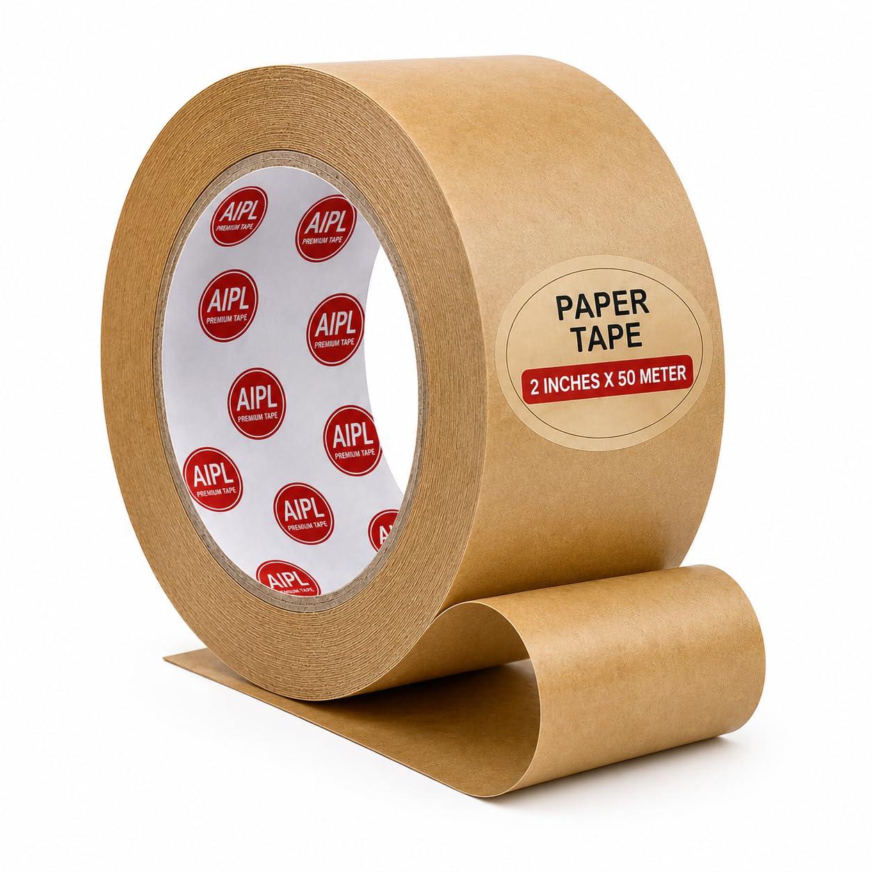 AIPL Brown Kraft Paper Tape 2 Inches x 50 Meter Writable Non-Coated Surface for Sealing and Packaging Use Eco-Friendly and Recyclable Easy-to-Tear (Non-Printed)