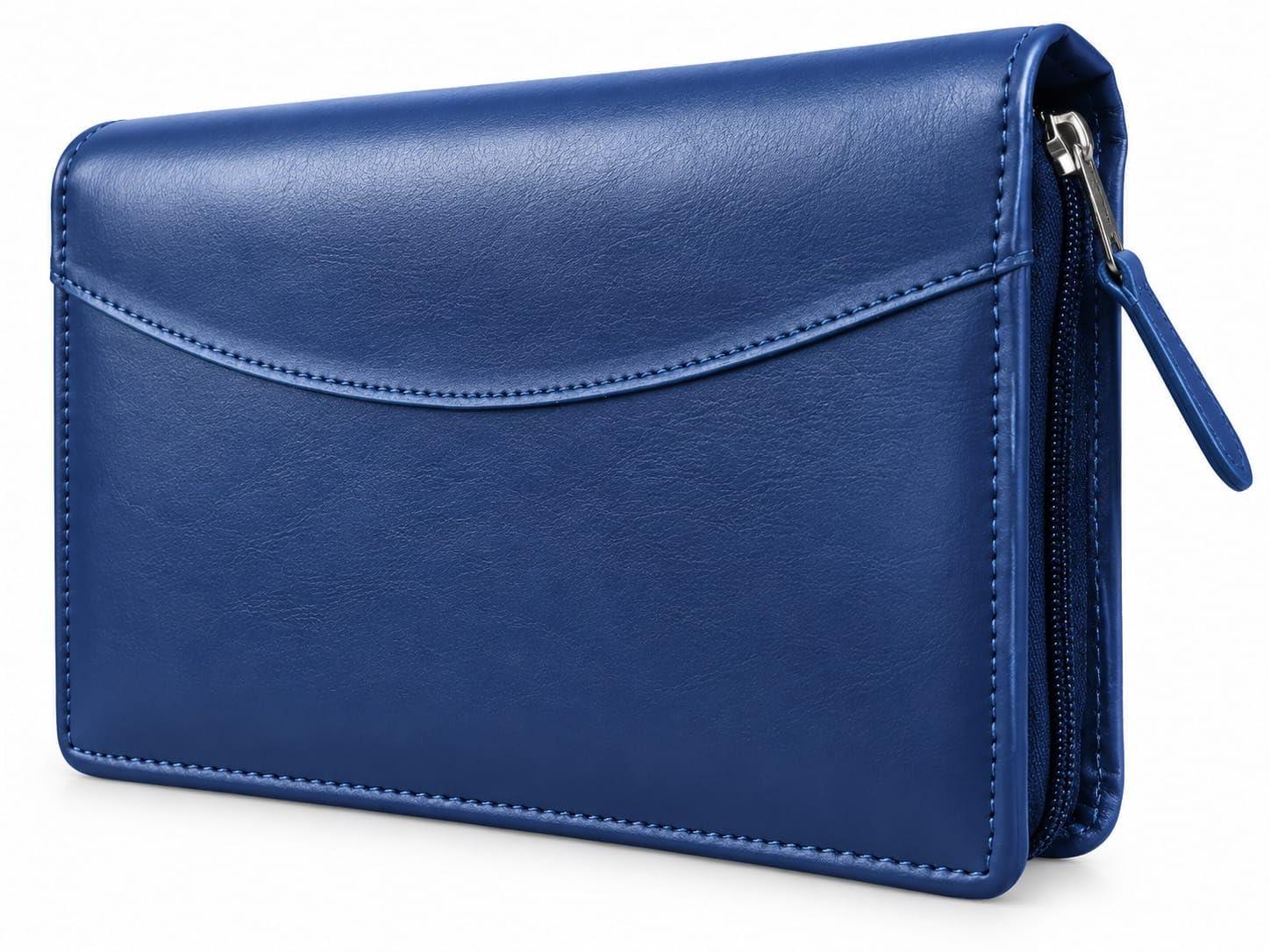 Sukeshcraft Cheque Book Holder for 8 Cheque Books | Multi-Pocket Rexine Organizer I Locker Key Holder | Handy 6.25 × 10.80 × 1.80 inch. Size (Rexine - Blue)