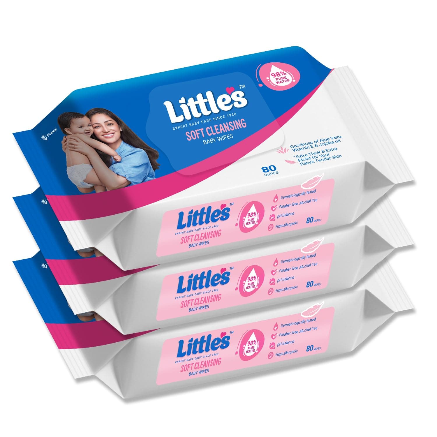 Little's Soft Cleansing Baby Wipes with Aloe Vera, Jojoba Oil and Vitamin E (80 wipes) pack of 3