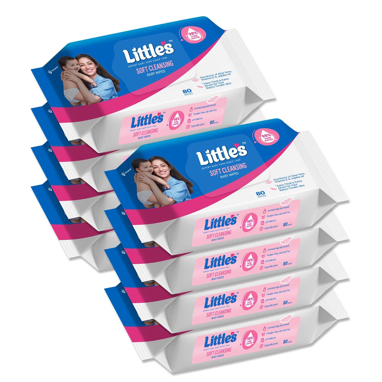 Little's Soft Cleansing Baby Wipes (Pack of 8, 80 Wipes)