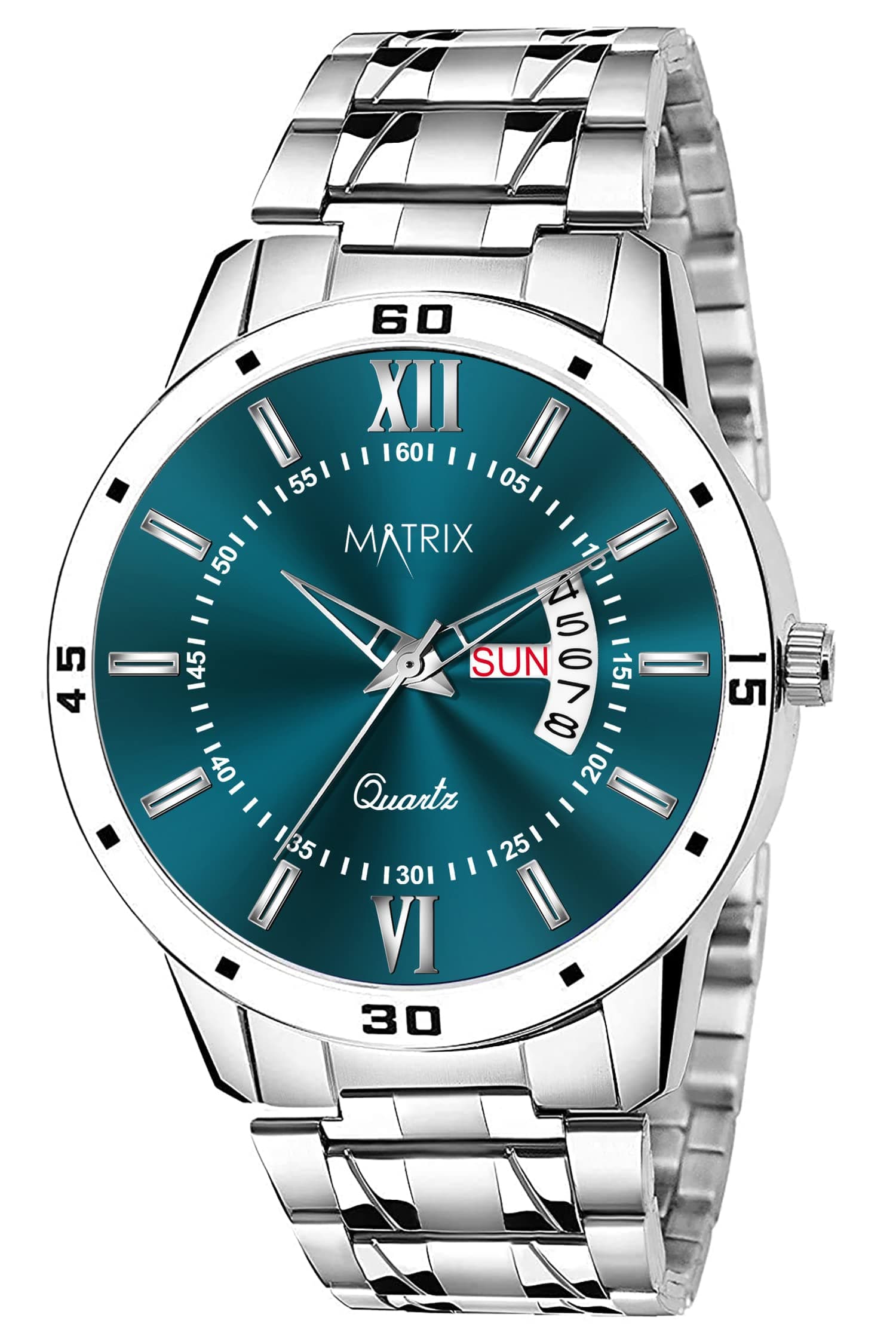 Matrix Antique 2.0 Day & Date Softest Silicone Strap Analog Watch for Men & Boys (Teal Green)