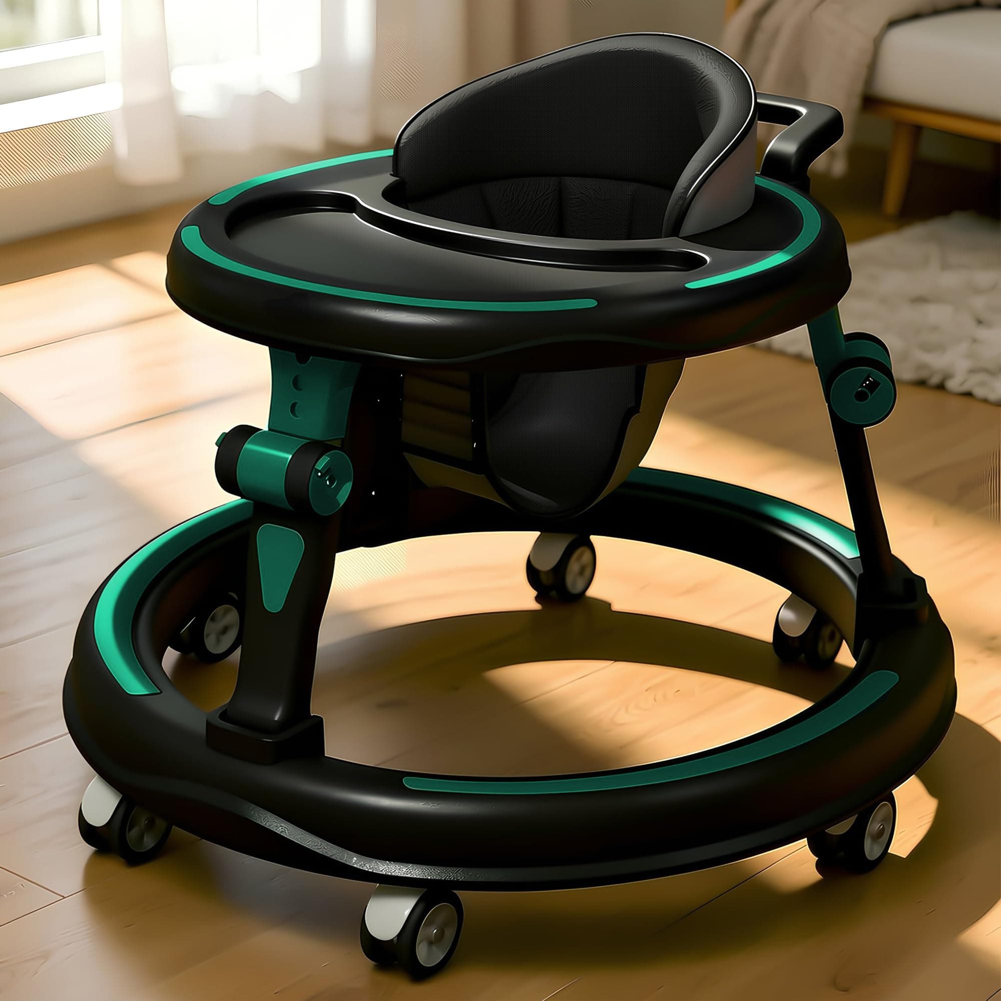 StarAndDaisy Baby Walkers for 9+, 6-18 Month Baby boy & Girl 360° Walker for Kids for 6-24 Months with 7 Level Height Adjustment, Foldable Baby Walker with Smooth Wheels (Green-Black)