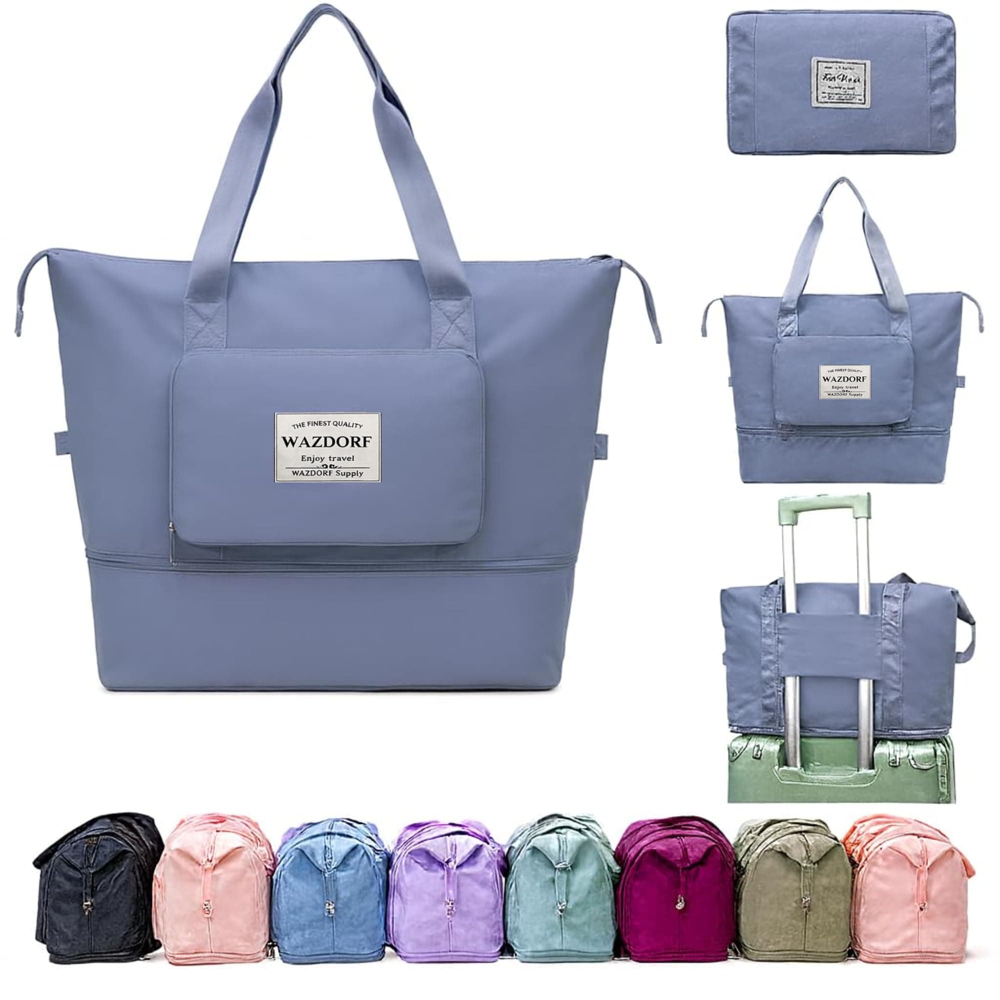 Wazdorf 41 Liter Expandable Travel Bags for Women, Duffle Bags for Women Luggage, Foldable Vanity Traveling Bag, Waterproof Hand Bag for Ladies Personal Items Nylon 41 cm Sky Blue
