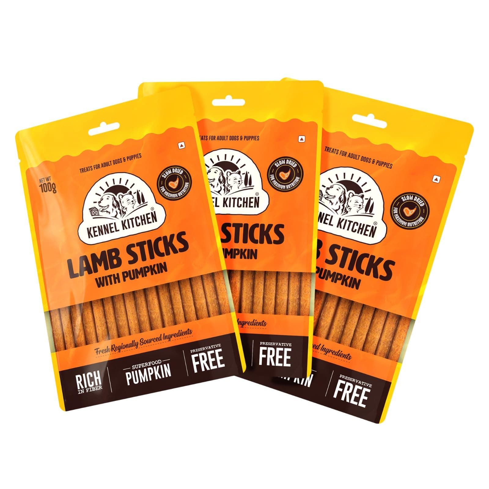 Kennel Kitchen Soft Baked Lamb with Pumpkin Sticks Treats for Dogs, 300g | Soft Dog Chew Sticks | Dog Treats for Adult Dogs and Puppies
