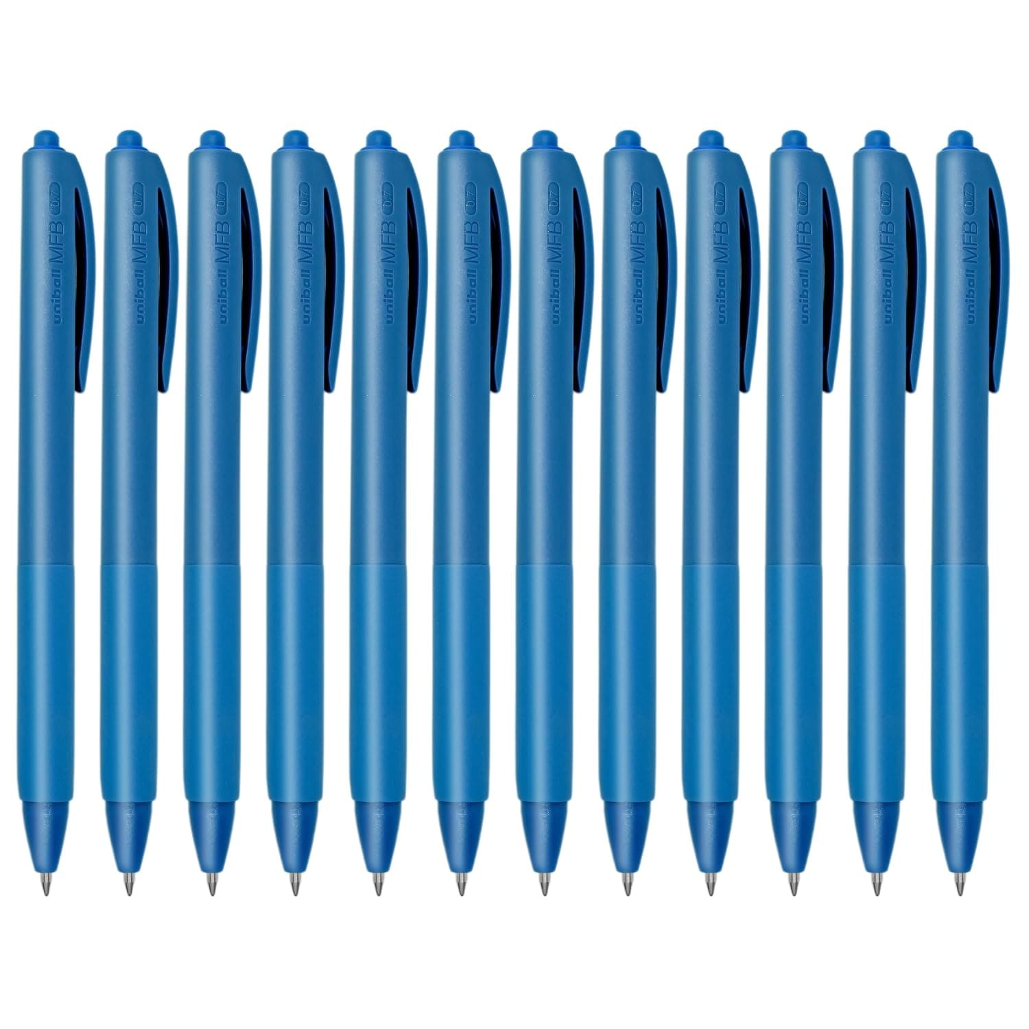 uni-ball MFB 0.7mm Ball Pen | Retractable Mechanism & Matte Body Finish (Blue Ink, Pack of 12)