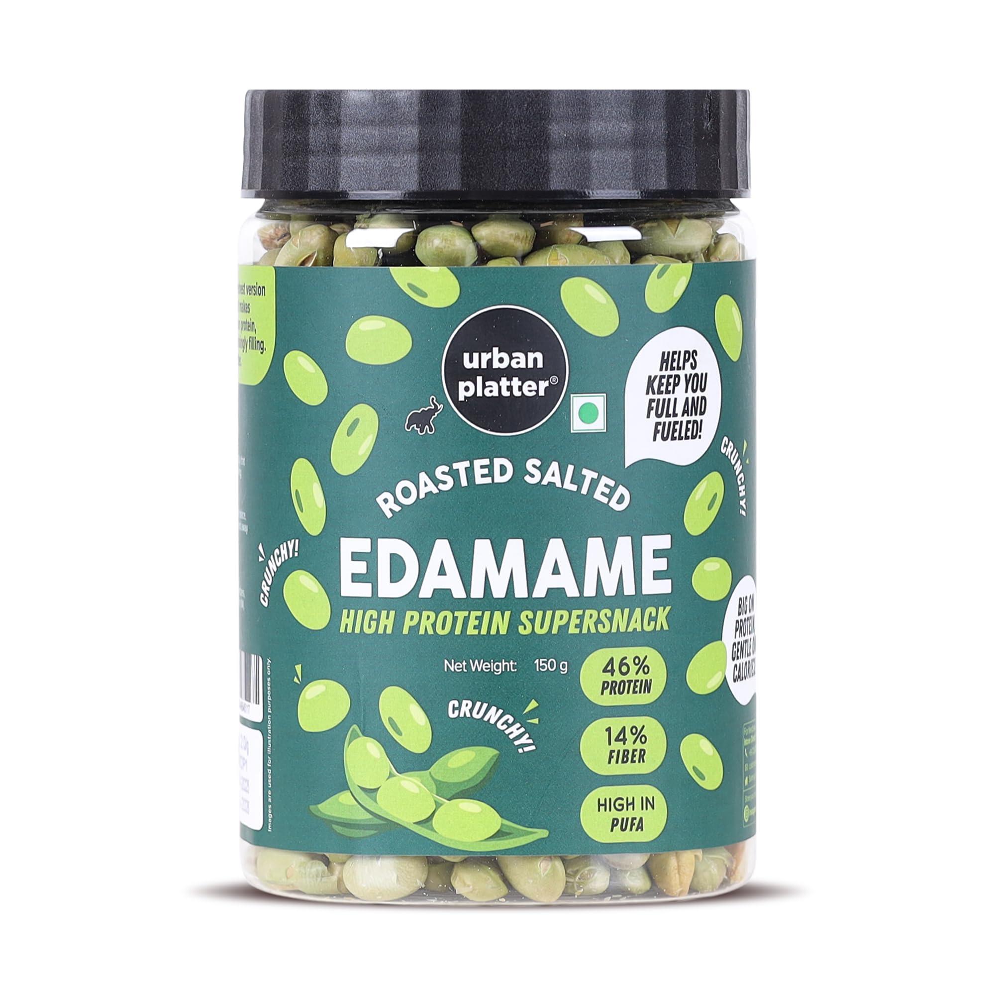 Urban Platter Roasted Salted Edamame, 150g (46% Protein, 14% Fiber, Lightly Salted Young Green Soybeans, Highest Plant Protein Supersnack)