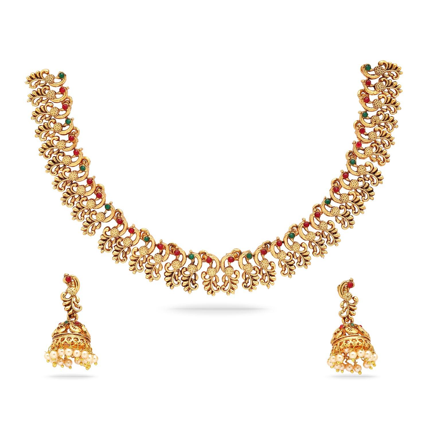 Shining Diva Fashion 22k Gold Plated Traditional Peacock Jhumka Earrings Necklace Jewellery Set for Women (16781s)