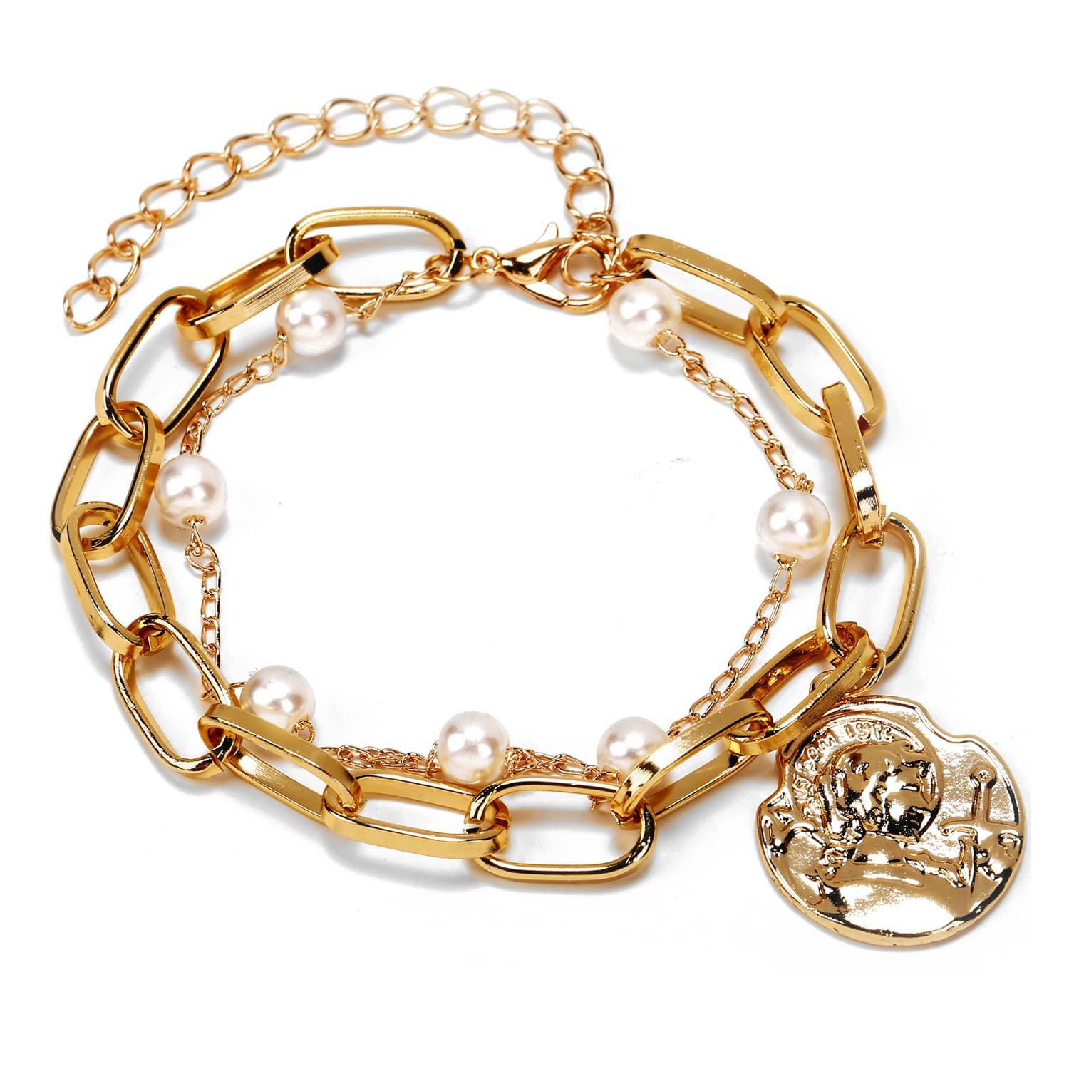 Shining Diva Fashion Latest Stylish Gold Plated Charm Bracelet for Women and Girls (14671b)
