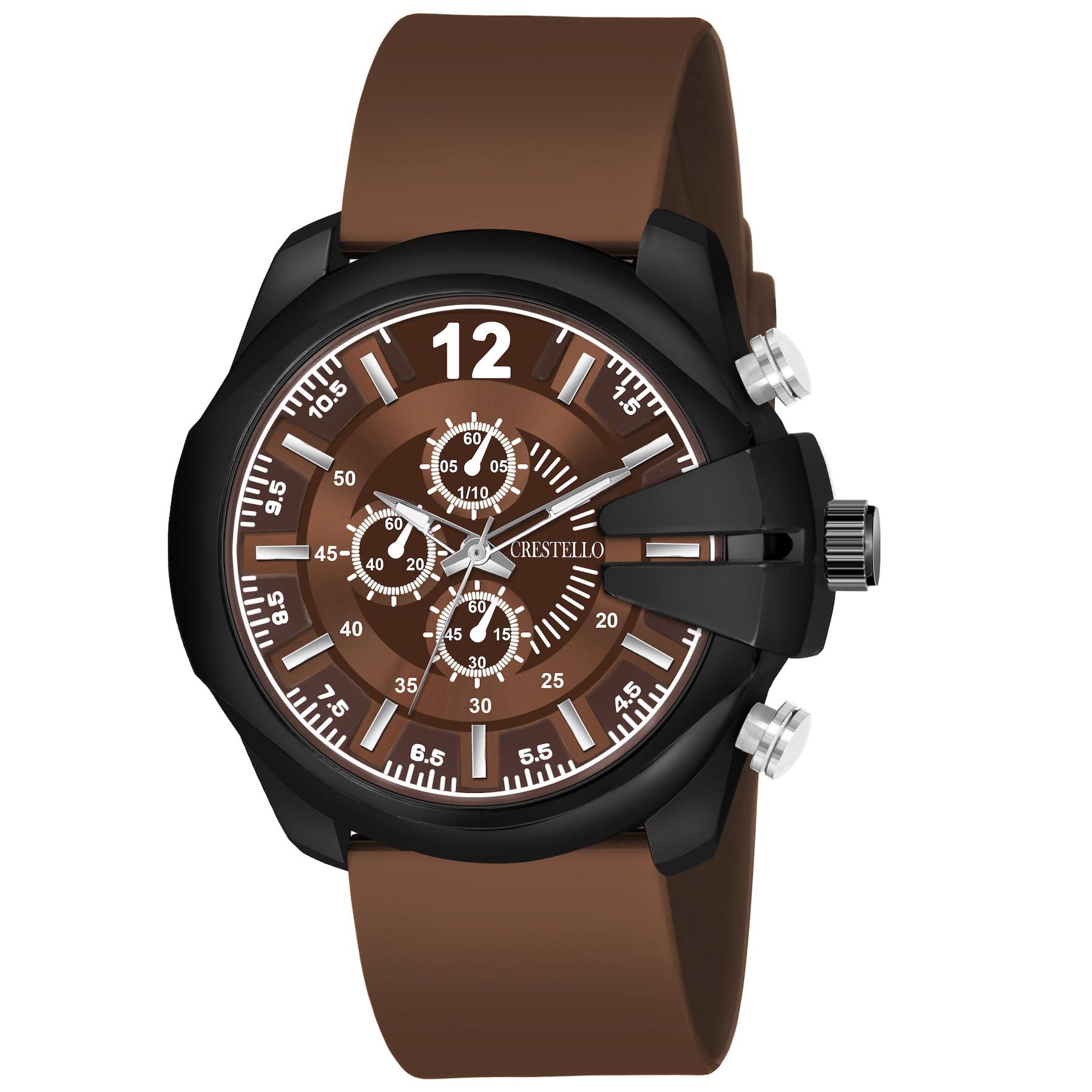 CRESTELLO Brown Silicone Strap Analog Wrist Watch for Men (Brown Dial) | CR-DSL042-BRWN
