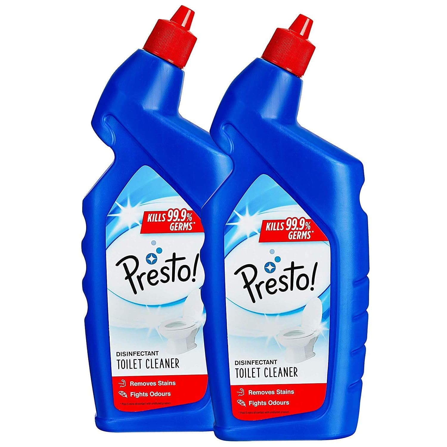 Amazon Brand - Presto! Disinfectant Toilet Cleaner, Original | 2 Litre | 1 L X 2 Packs | Kills 99.9% Germs | Removes Tough Stains | Provides Long Lasting Freshness