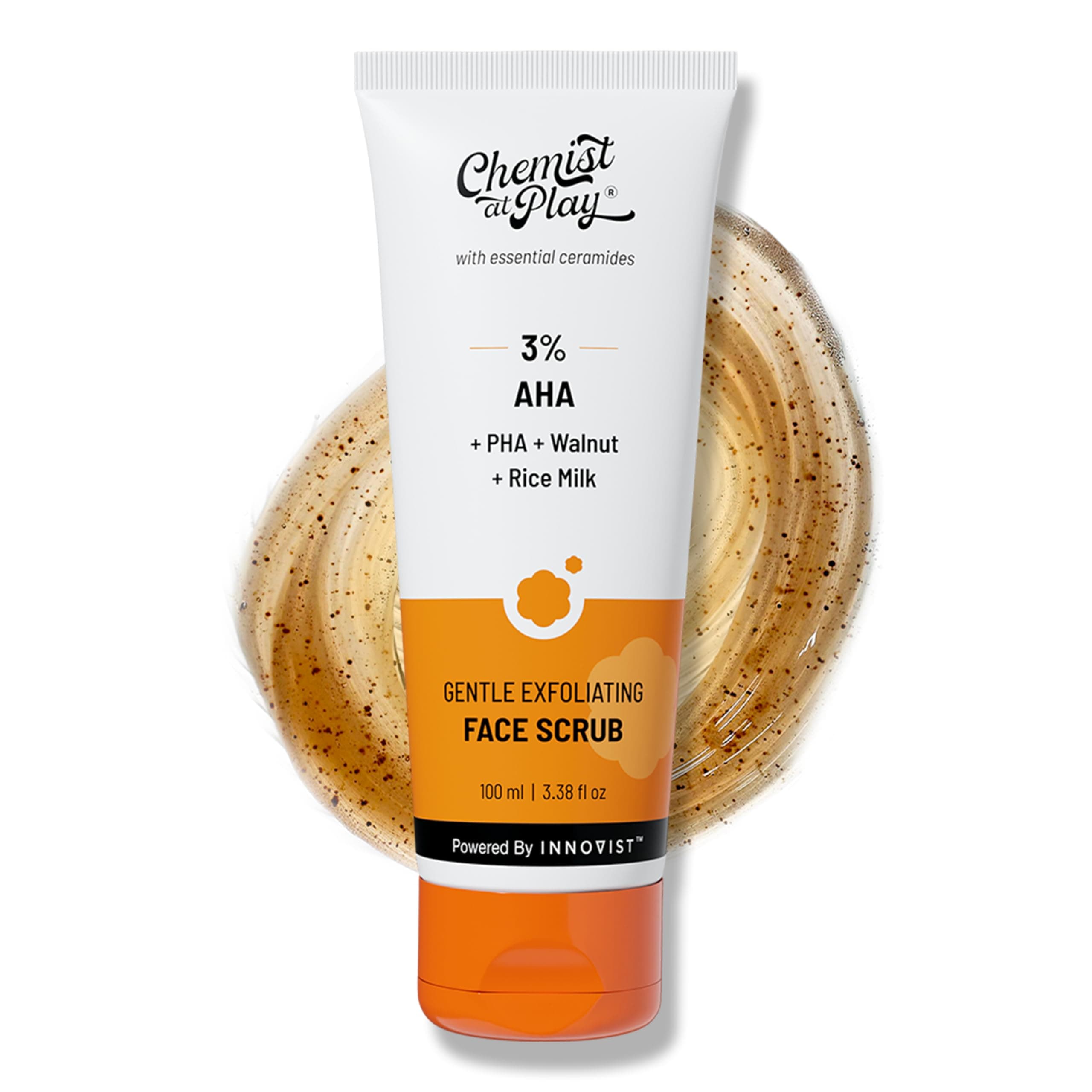 Chemist At Play Gentle Exfoliating Face Scrub | Tan Removal & Gentle Exfoliation | With Mandelic Acid & Walnut | Removes Dead Skin & Blackheads | Smooth Skin & Instant Glow | For Men & Women | 100 ml