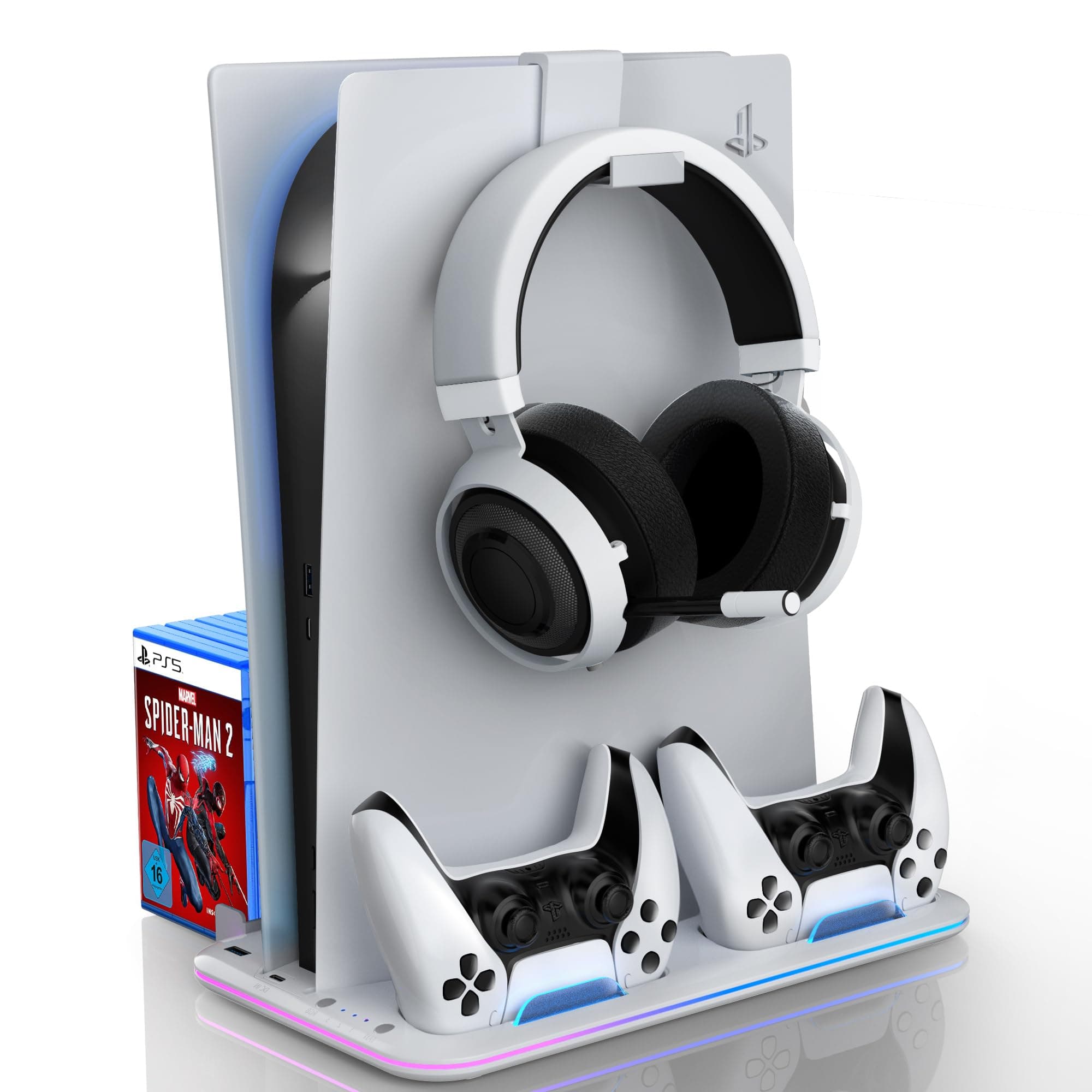 Sounce Glacier PS5 Cooling Stand with RGB & Dual Controller Charger, White