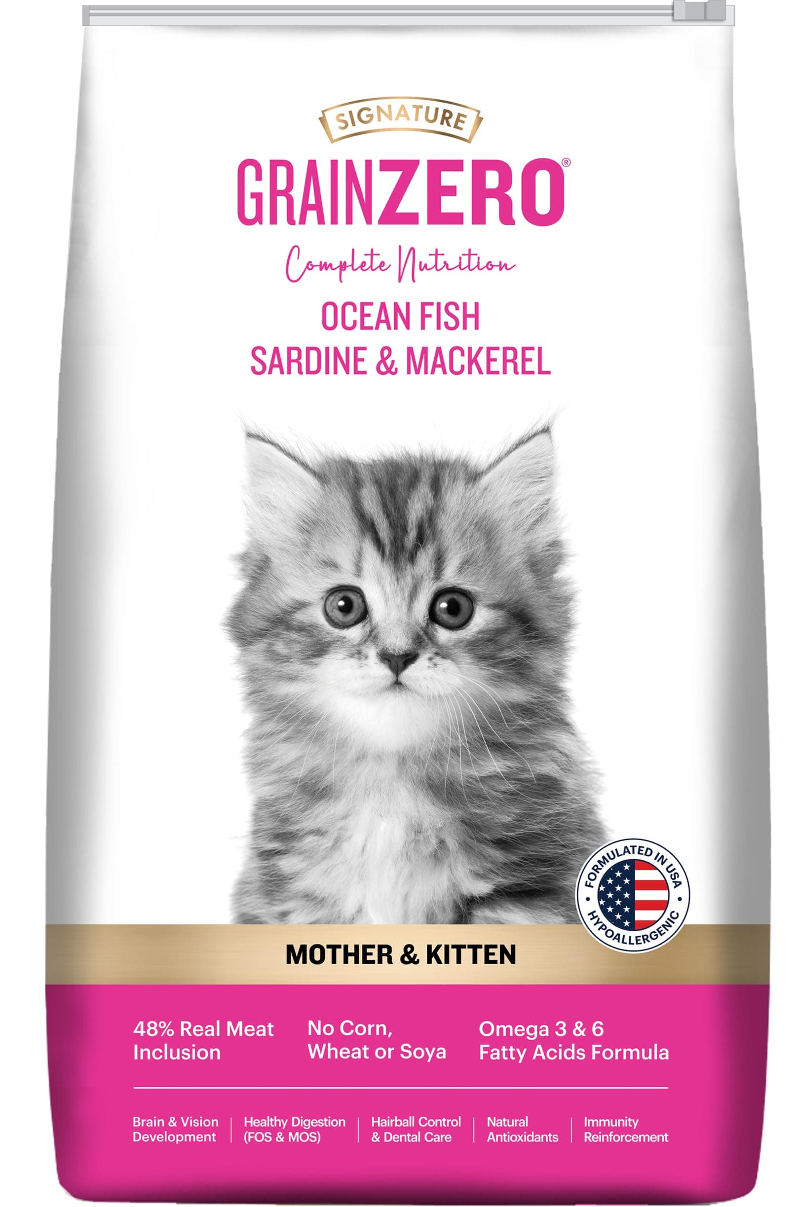 Grain Zero Dry Cat Food 3kg | Ocean Blend (Sardine & Mackerel) | DHA for Brain Development | 48% Fresh Inclusion | Supports Healthy Skin & Coat | for Kittens & Mothers