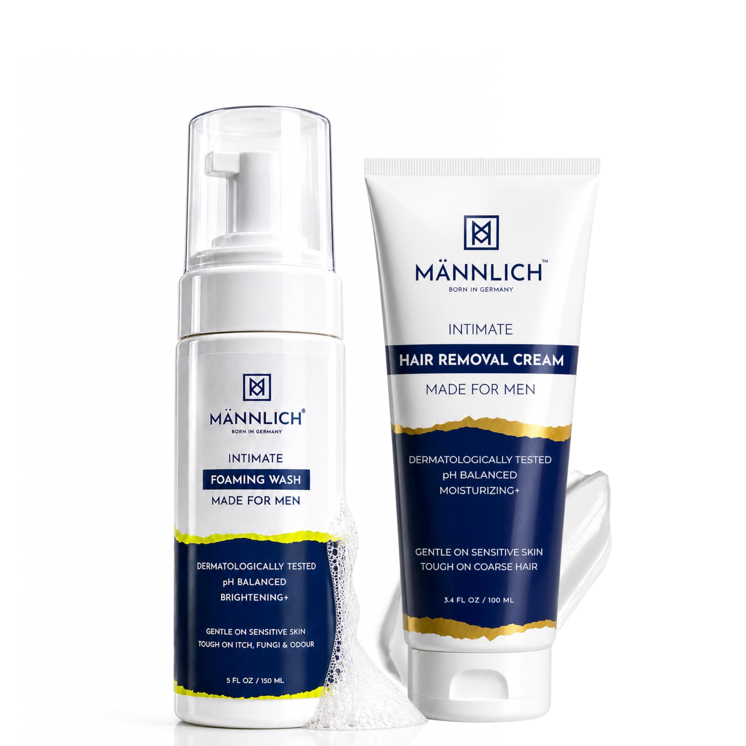 Mannlich Intimate/Private Hair Removal Cream for Men (100 ml) & Mannlich Intimate Wash for Men (150 ml) Relieves Itchiness & Odour, Prevents Fungal Growth, Genital Area, pH Balanced With Tea Tree Oil, Neem, Eucalyptus Oil, 1% Salicylic & Lactic Acid