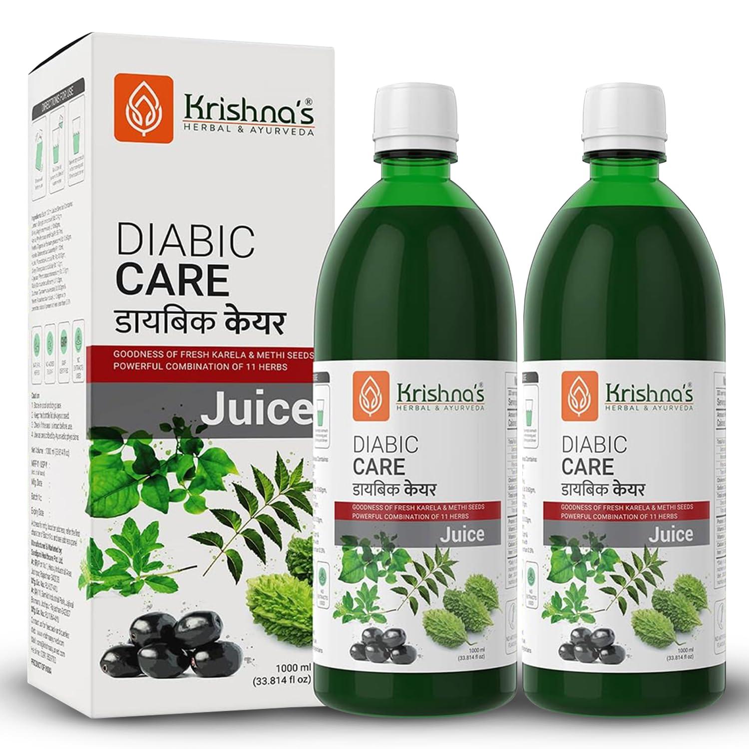 Krishna's Diabic Care Juice - 1000 ml (Pack of 2) | Blend of 11 herbs Methi, Amla, Karela, Jamun, Kutki, Guduchi & 5 other herbs to manage sugar levels | Health Drink | Clinically Proven