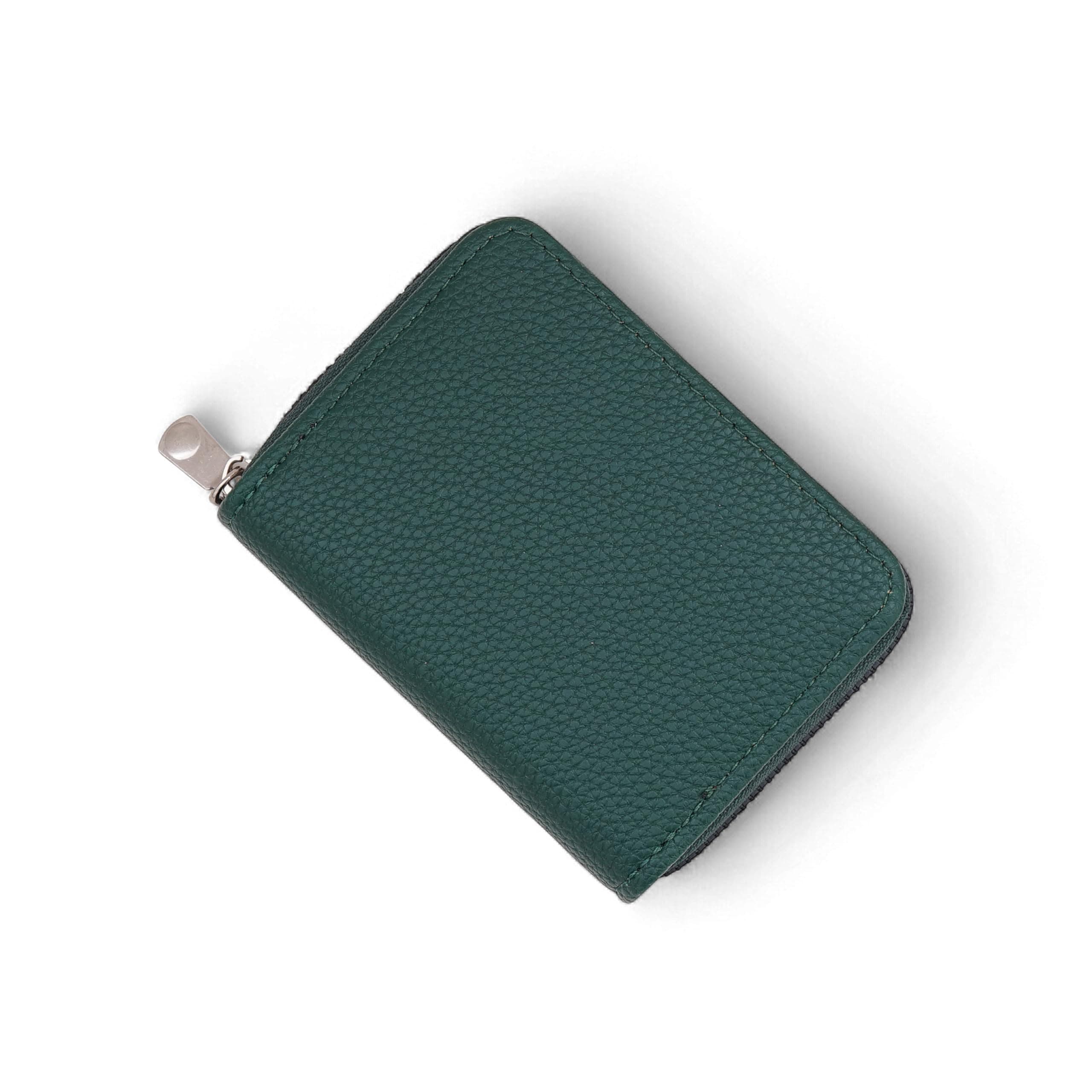 Haminasto 9 Slot RFID Genuine Leather Credit Debit Card Holder Wallet Money Zipper Coin Purse for Men & Women (Green)