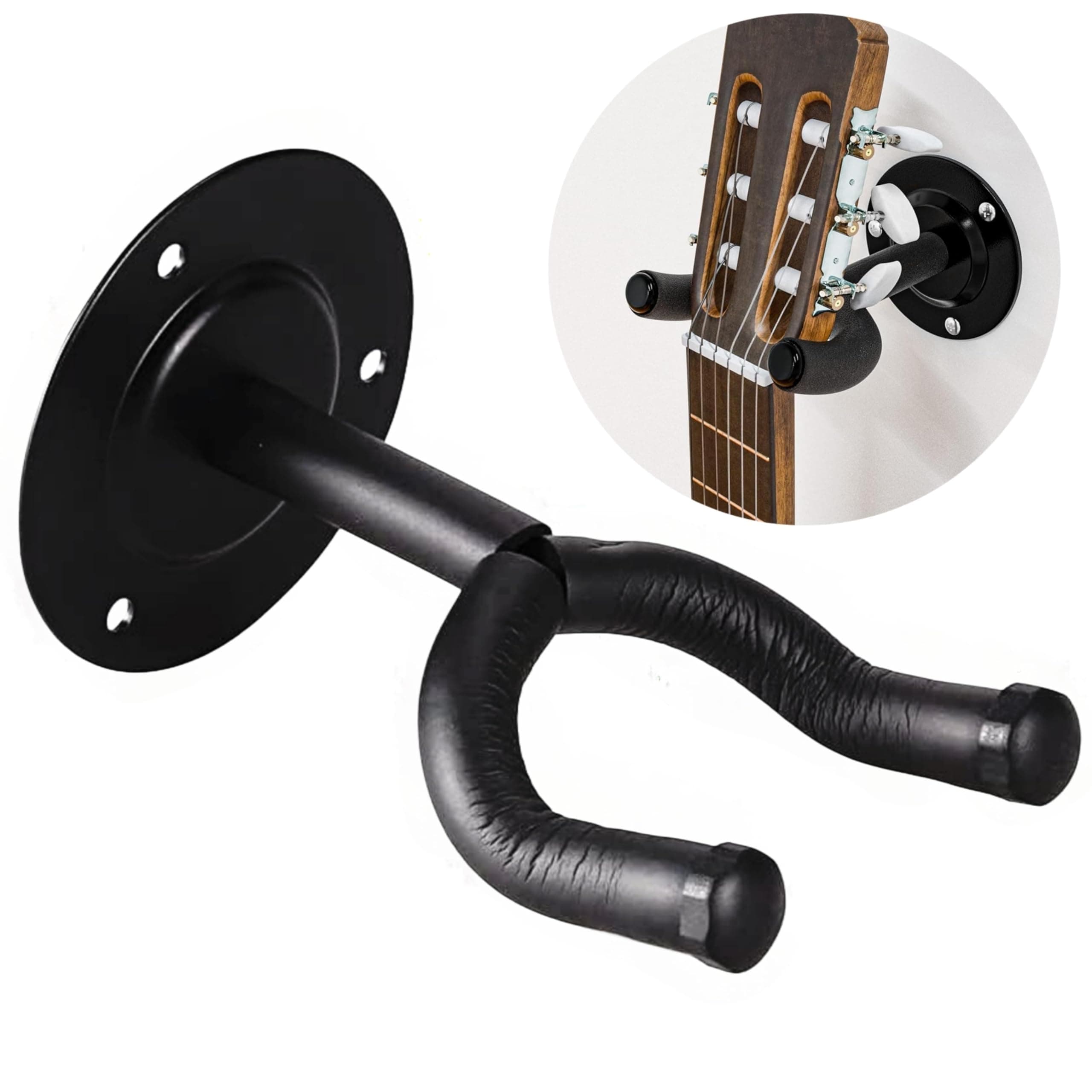 CLAPONE Guitar Wall Mount Hanger, Heavy Duty Wall Mounted Guitar Holder with Soft Foam Padding, Metal Wall Hook for Acoustic, Electric, Bass, Classical, Ukulele, Banjo,Black