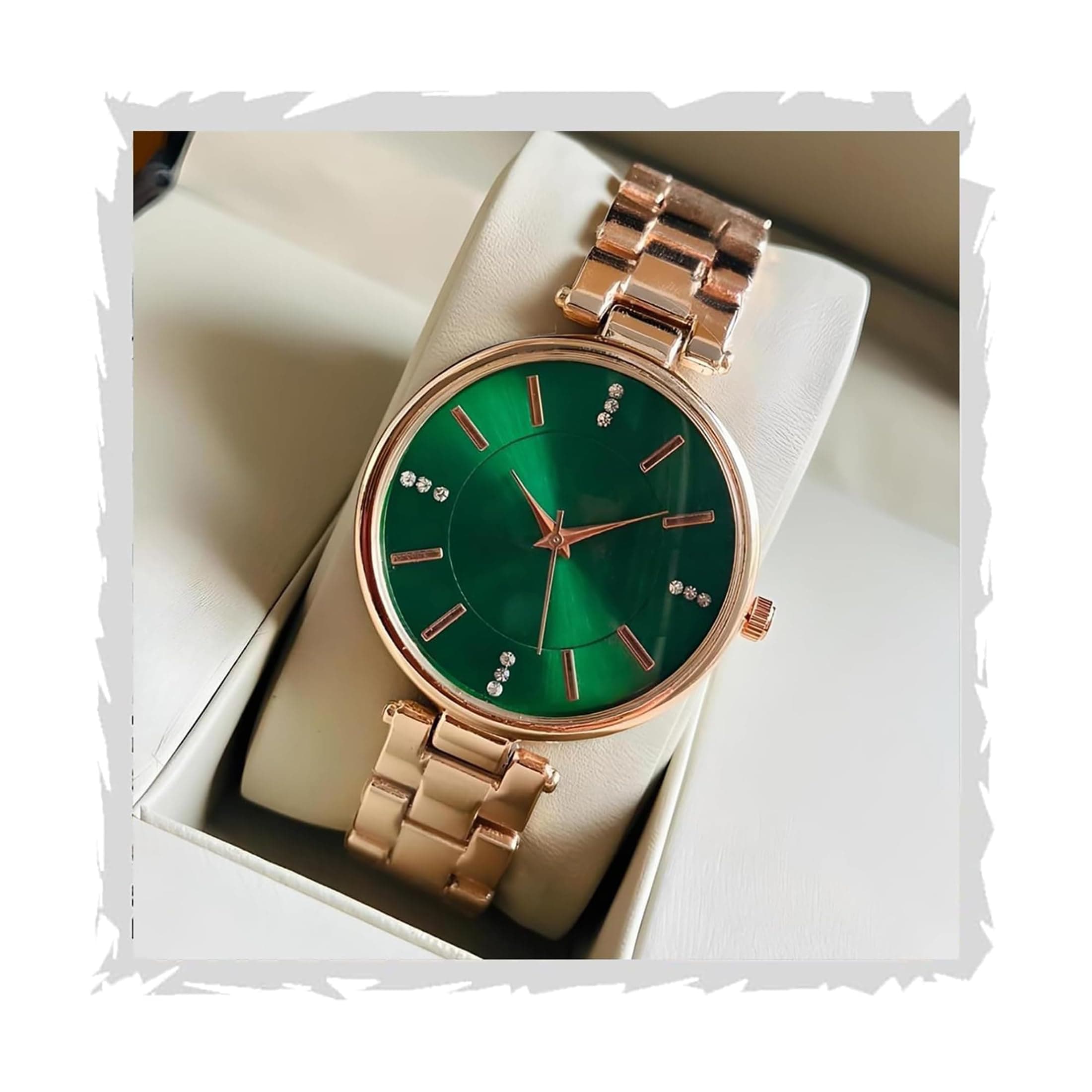 styledose Women Analogue Wrist Watches for Women's & Girls&Miss&Ladies Diamond Studded Dial Rosegold Colored Stylish Bracelet Strap (Green)