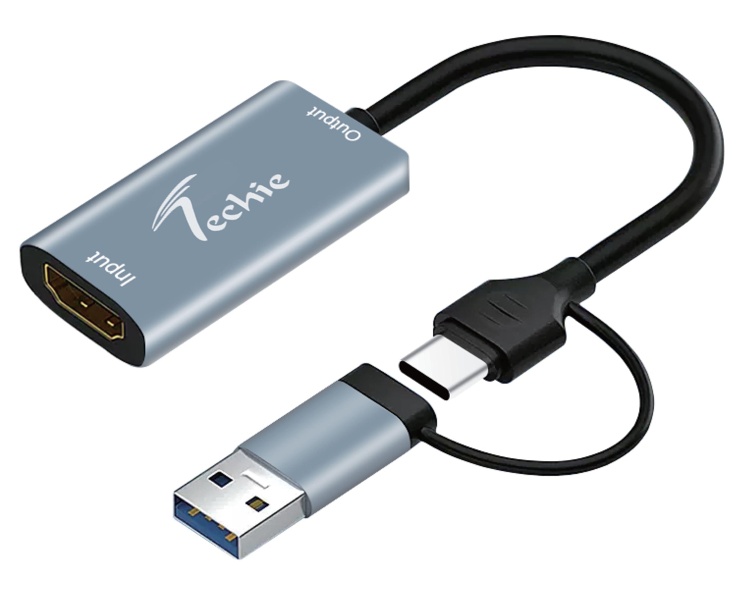 Techie Dual Interface HDMI 4K Video Capture Card | Type-C & USB 3.0 | Compact Plug-and-Play Device for Gaming, Streaming, Broadcasting & Video Recording | Silver