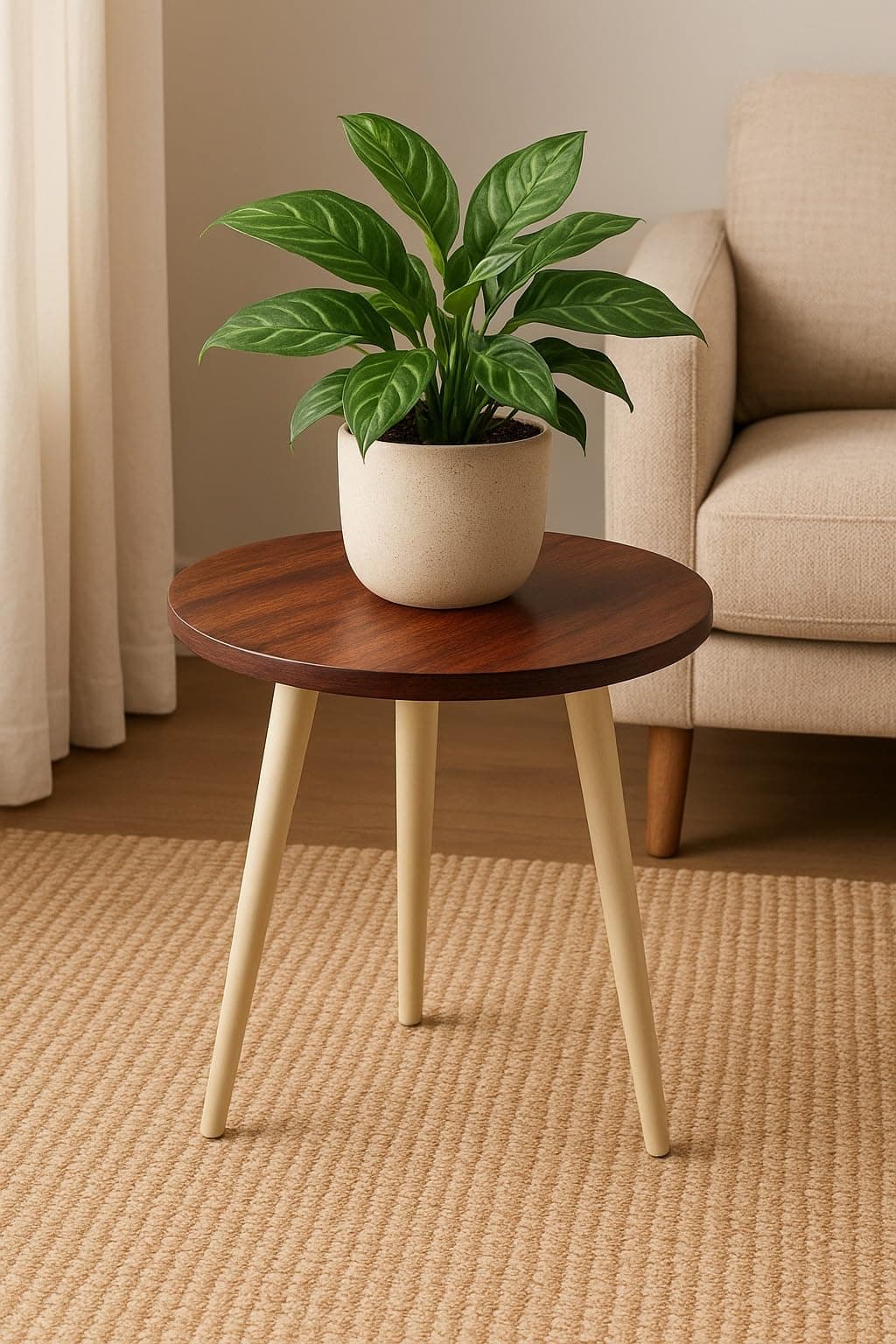FURNIFOX Wooden Small Round End Table MIni Table Side TableFaux Marble Top 12x12x13 Inch Flower Pot Stand Bed Side Table Living Room Furniture Bedroom and Farmhouse (Brown)