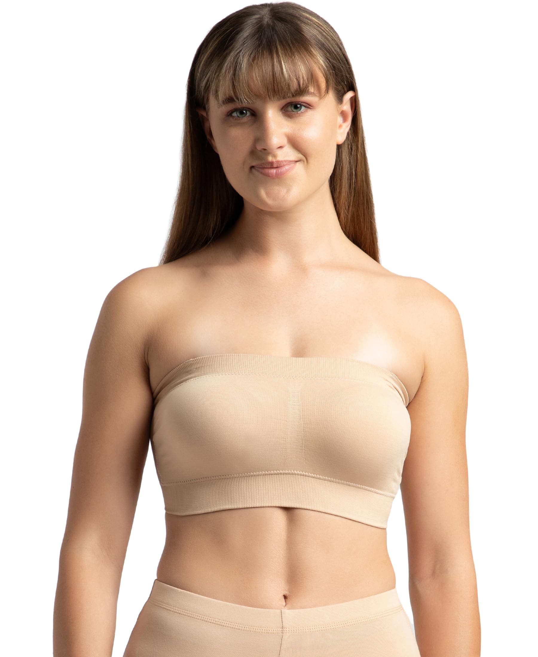 Jockey Women's Wirefree Seamless Padded Micro Touch Nylon Elastane Stretch Full Coverage Bandeau Bra with Removeable Pads & Detachable Transparent Strap_Style_1545_Light Skin_M