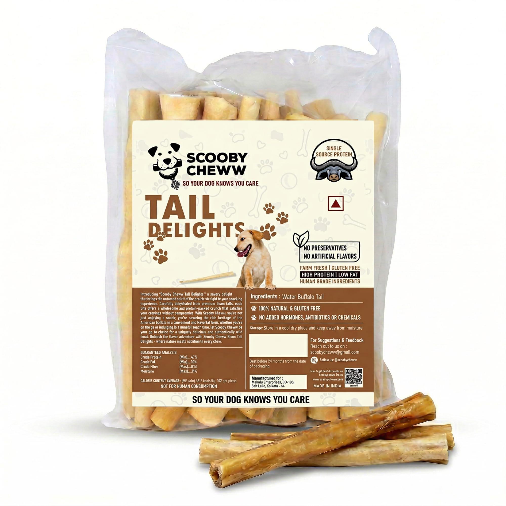 Scooby Cheww Bison Tail Dog Chews | 30 Natural Sticks | High Protein Single Ingredient Dog Treats | Long-Lasting Rawhide-Free Chews for Dental Health & Mental Stimulation | Suitable for All Dog Breeds