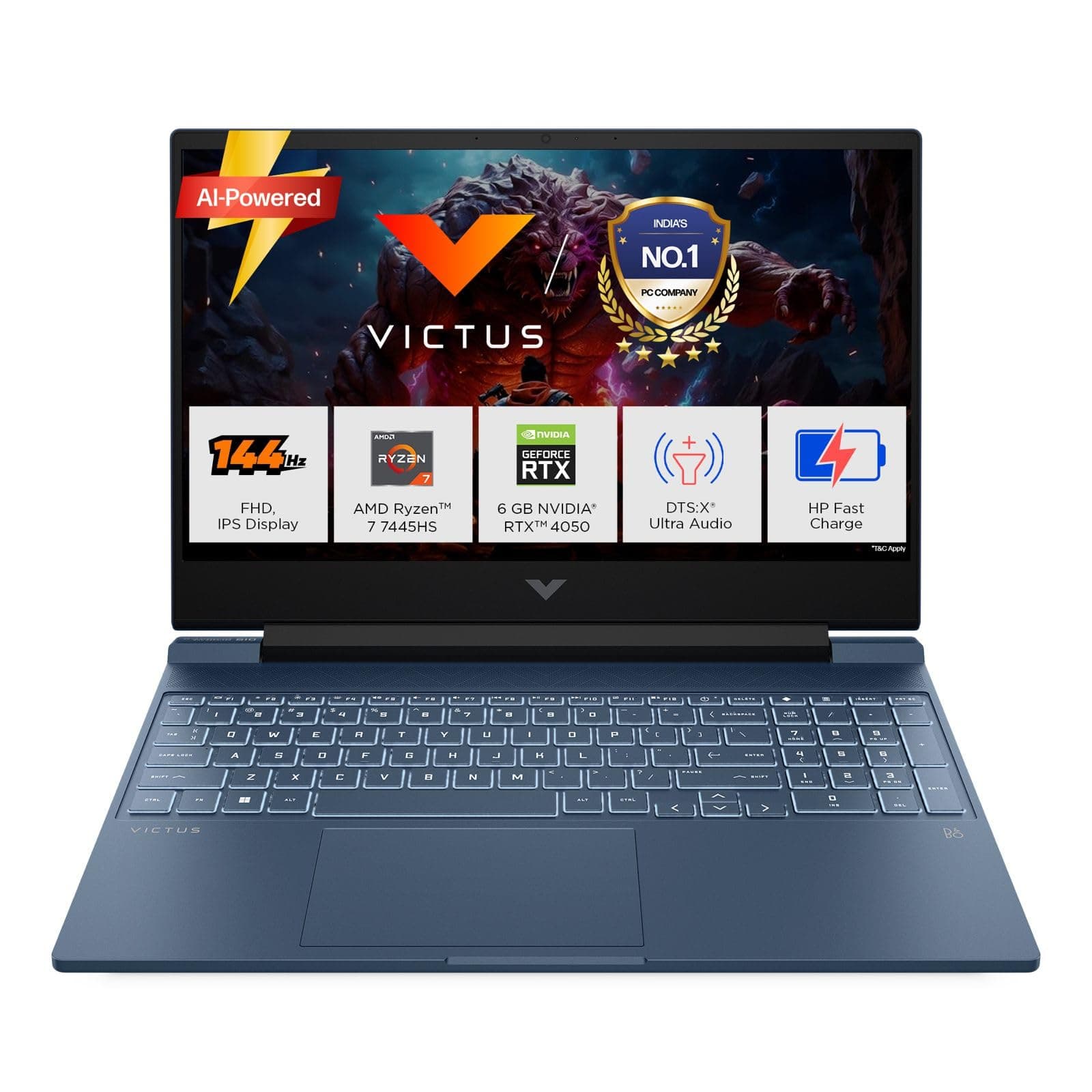 HP Smartchoice Victus, AMD Ryzen 7 7445HS, 6GB RTX 4050, 16GB DDR5(Upgradeable) 512GB SSD, 144Hz, IPS, 300 nits, 15.6''/39.6cm, Win11, Office24, Blue, 2.29kg, fb3130AX/3118AX, Gaming Laptop