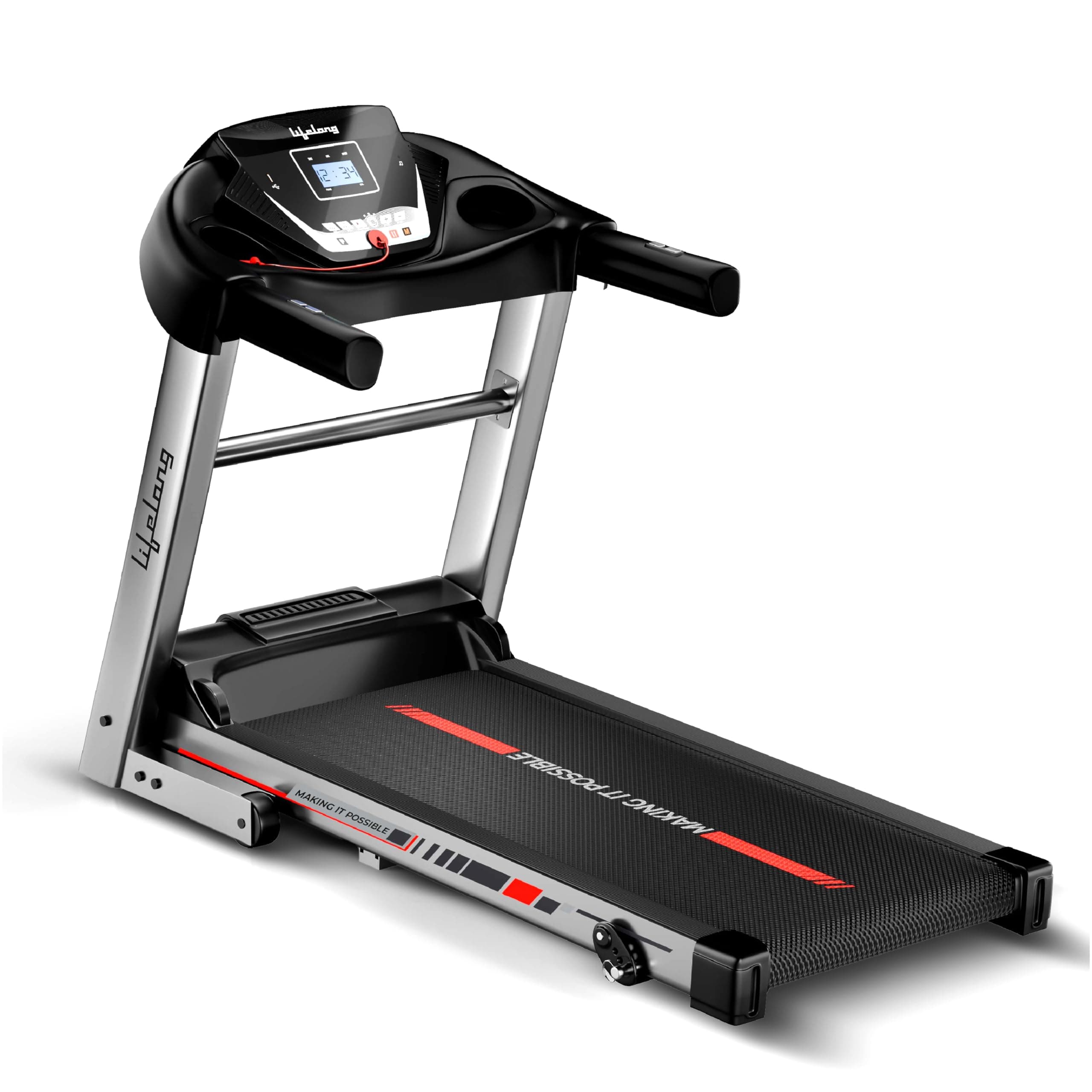Lifelong Treadmill for Home Gym 4.5 HP Peak Motorised Treadmill with 12 Preset Fitness Workouts, Max Running Speed 12km/hr, Foldable Machine, Bluetooth Speaker, Max User Weight 100 kg (Black, LLTM09)