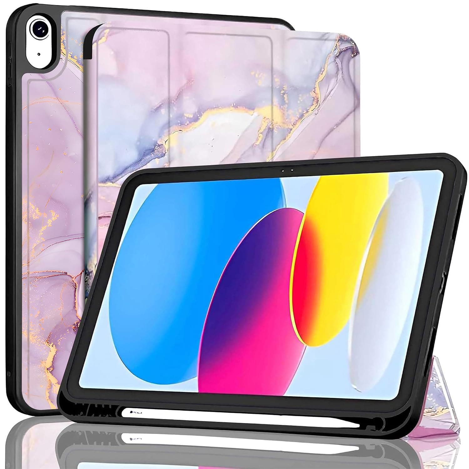 ProElite Smart Case for iPad (A16) 11th/10th Generation (2025/2022) [Auto Sleep/Wake Cover] [Left Side Pencil Holder] [Soft Flexible Case] Recoil Series - Marble Pink