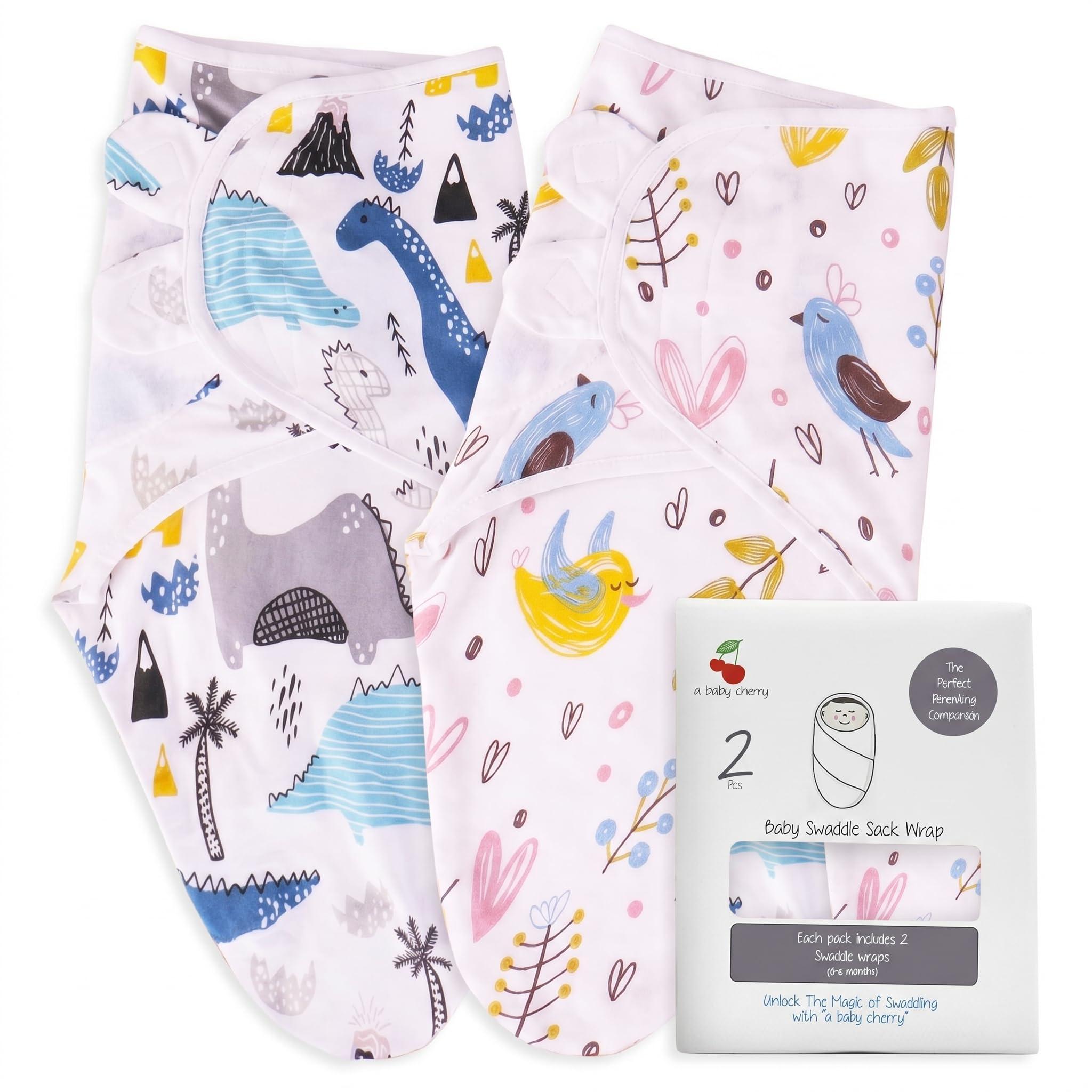 a baby cherry - Baby Swaddle Wrap for New Born || Adjustable Swaddle for New Born Baby || 100% Cotton Soft Baby Blanket for 0-6 Months - Pack of 2 (Multi-Color, 200 GSM)