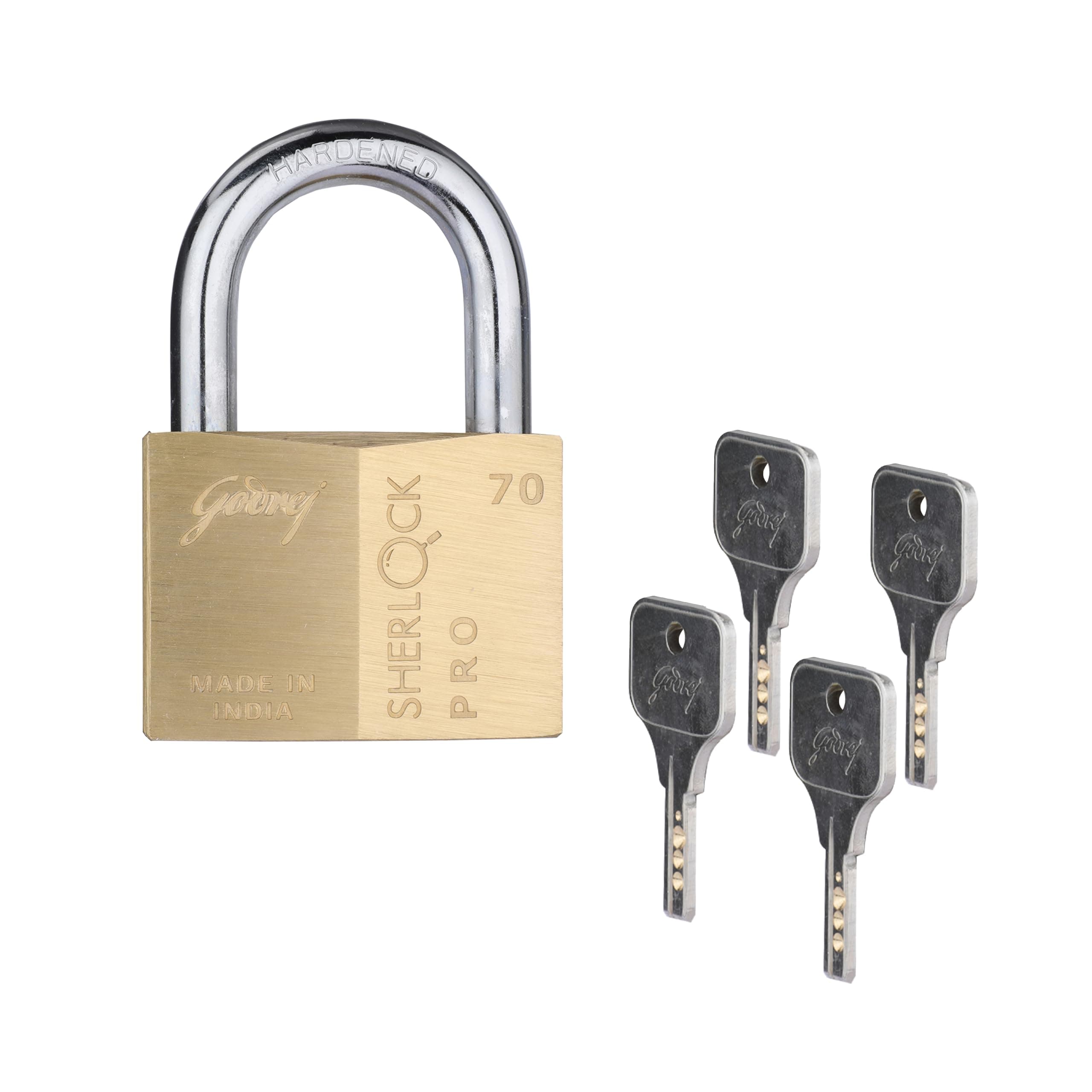 Godrej Locks | Sherlock Pro (70mm) Padlock | with 3 Keys | Premium Solid Brass Lock | Self-Locking Shackle | Double Locking | Rust-Resistant | Suitable for Doors | 1 Years Warranty