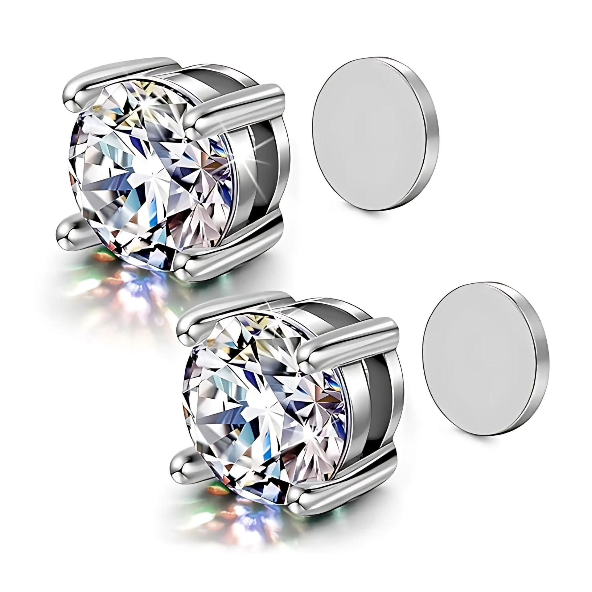 Via Mazzini No-Tarnish No-Rusting Round 6mm Clip-On No-Piercing Required Clear White Crystal Magnetic Ear Stud Earrings For Men And Women (ER2659) 1 Pair