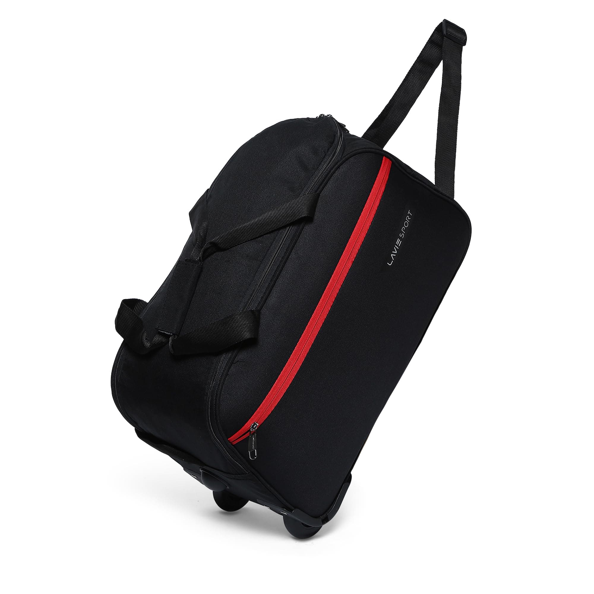 Lavie Sport Polyester Lino M Large Size 63 Cms Duffle Wheeler Bag | 2 Wheel Duffle Bag | Duffle Bag with Adjustable Handle, 28 Cm, Black