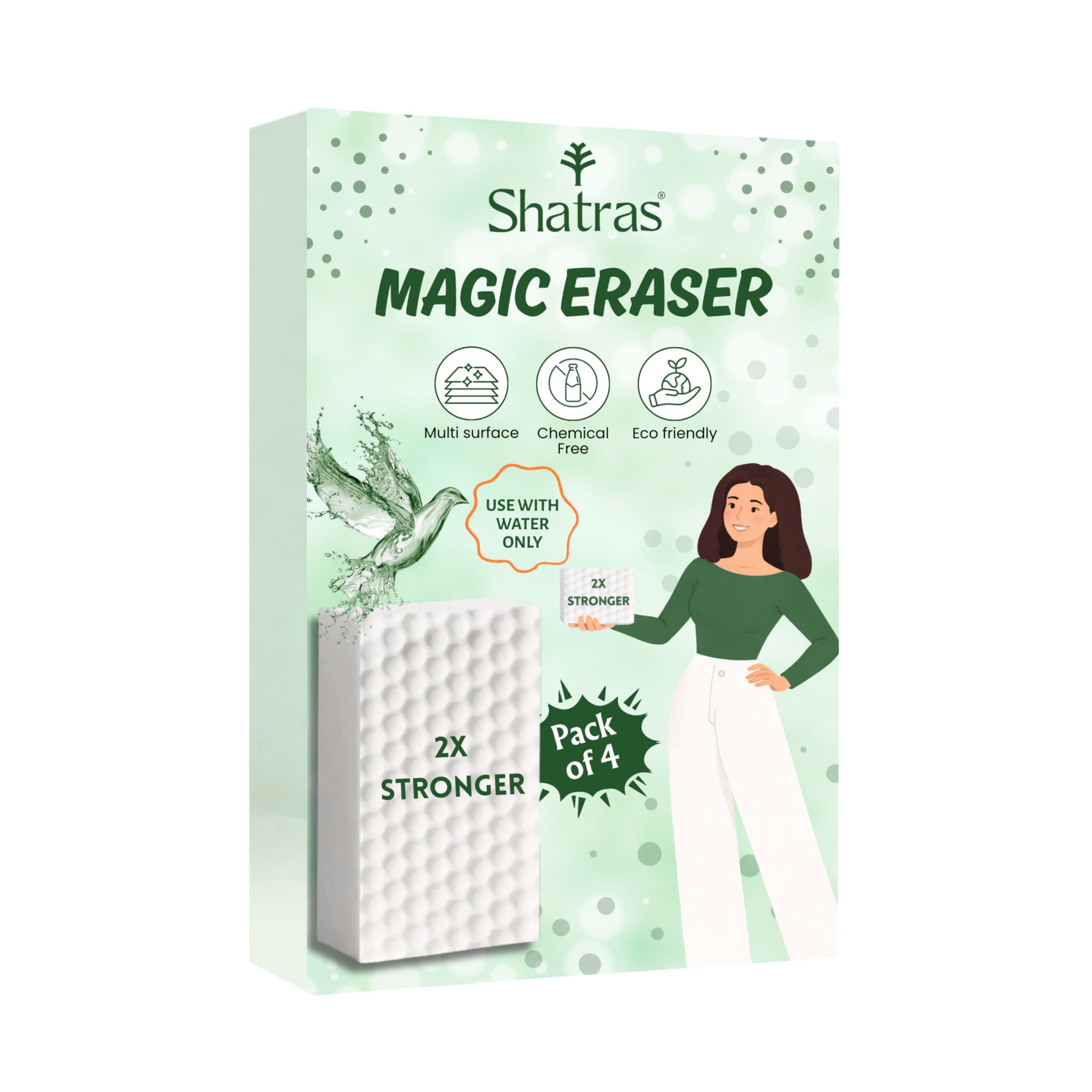Shatras Magic Eraser Cleaning Sponge – Multipurpose Melamine Foam Stain Remover Foam for Walls, Kitchen, Bathroom, Tiles & Shoes | Just Add Water Stain Remover (Pack of-4)