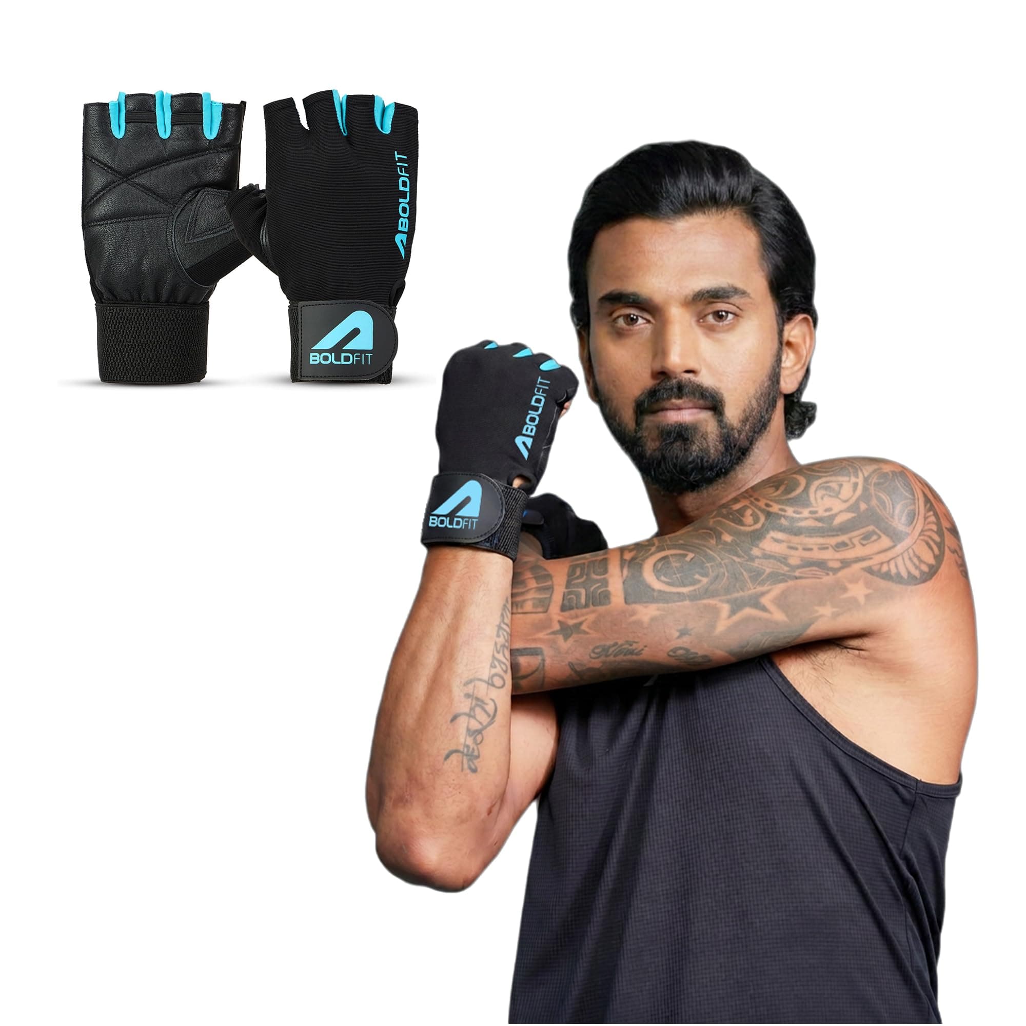 Boldfit Gym Gloves for Men Workout Unisex Hand Gloves for Gym for Men & Women with Wrist Support for Weightlifting, Workout Comfortable Fit Bike Riding, Cycling Handgloves - Warrior Black Cyan S