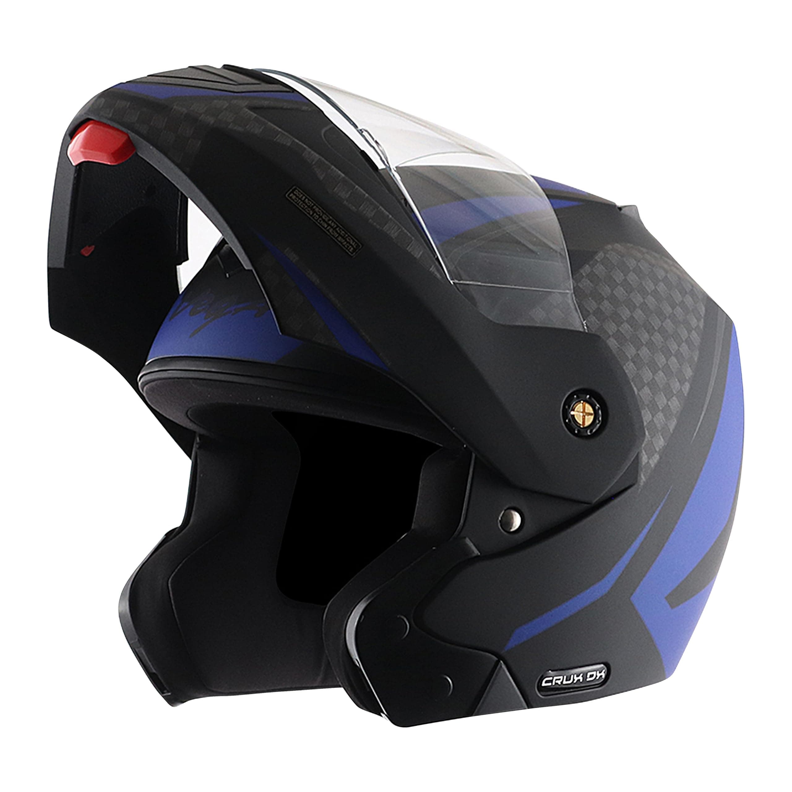 Vega Crux Dx Checks ISI Certified Smooth Matt Finish Flip-Up Helmet for Men and Women with Clear Visor(Dull Black Blue, Size:L)